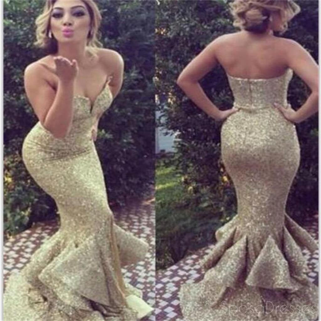Elegant Gold Sequin Prom Dresses for Women | Sparkly Sweetheart Long Evening Gowns | Formal Party & Homecoming Dresses | Perfect for Prom Night, Quinceañera & Special Occasions | PD0079