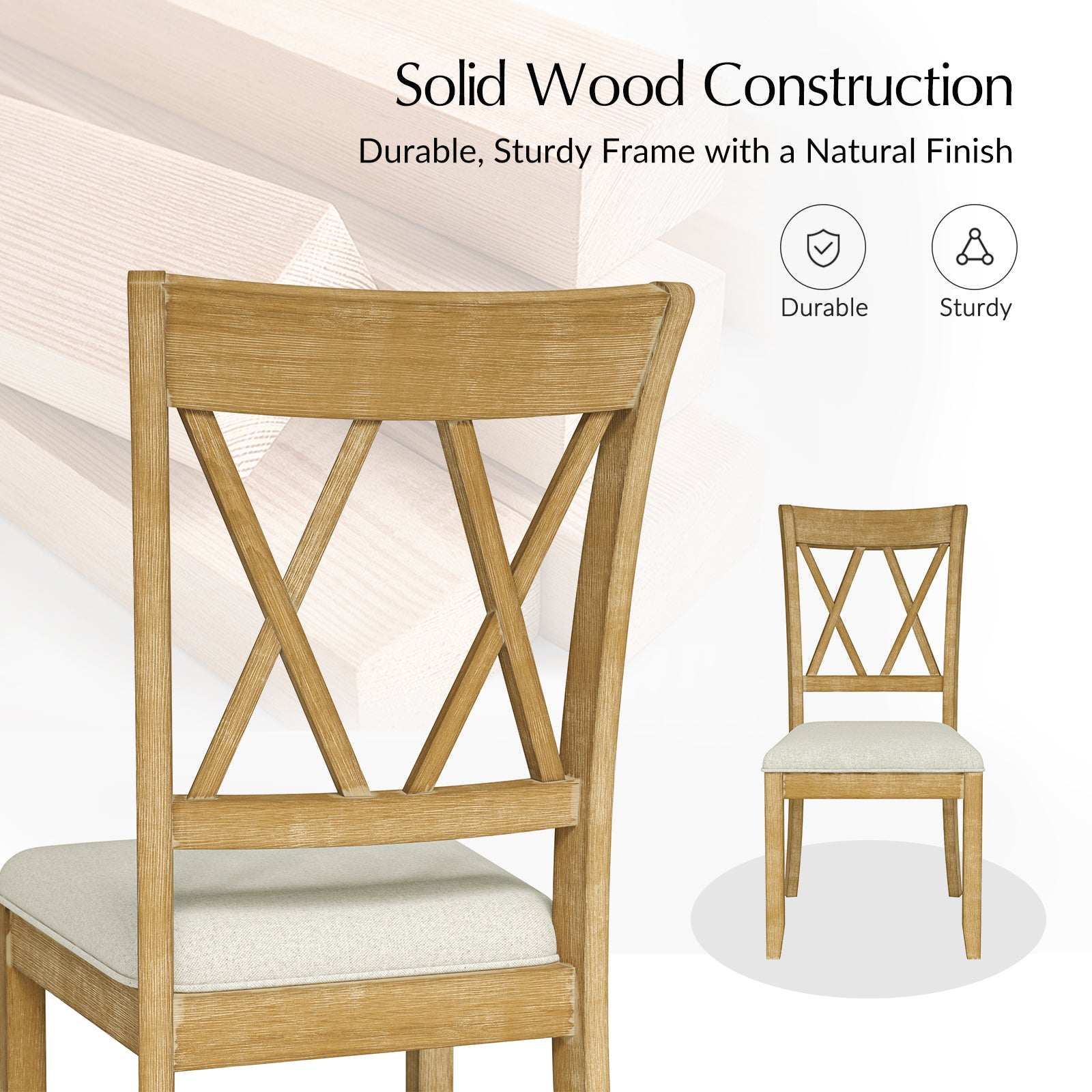 Amaya Rustic Modern Farmhouse Solid Wood Dining Chairs Set of 2 - Sturdy Wooden Kitchen Chairs for Dining Room, Breakfast Nook & Farmhouse Decor