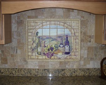 Tuscan Wine Tile Mural Wall Art - Hand-Painted by Artist Rita Broughton - Perfect for Kitchen Backsplash, Bathroom Decor & Mediterranean Home Accents