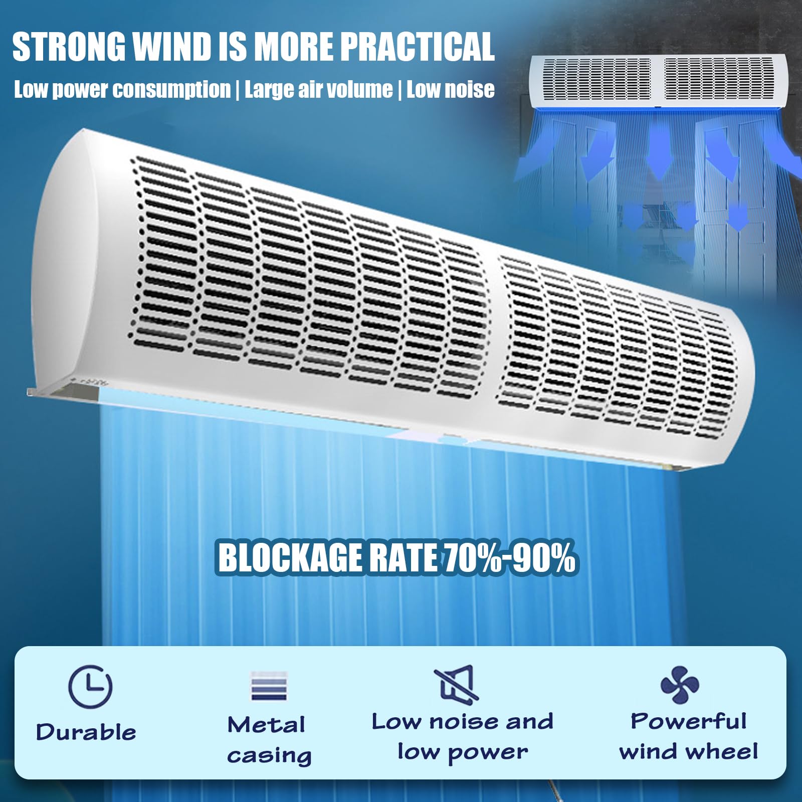 24/36/48/60 Inch Commercial Air Curtain with Remote Control - 2 Speed Super Powerful Door Blower for Fly Control - 110V Unheated Air Barrier for Stores, Restaurants & Homes - Perfect for Entryways, Kitchens & Retail Spaces