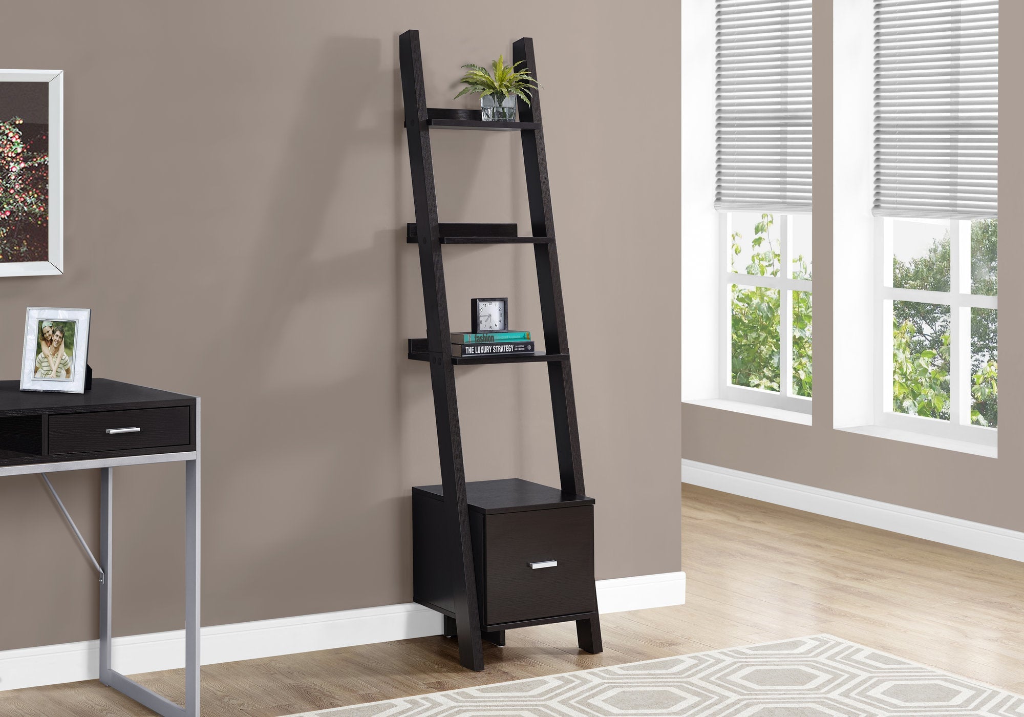 69H Cappuccino Corner Bookcase with Drawer - Stylish Storage for Living Room, Bedroom & Office