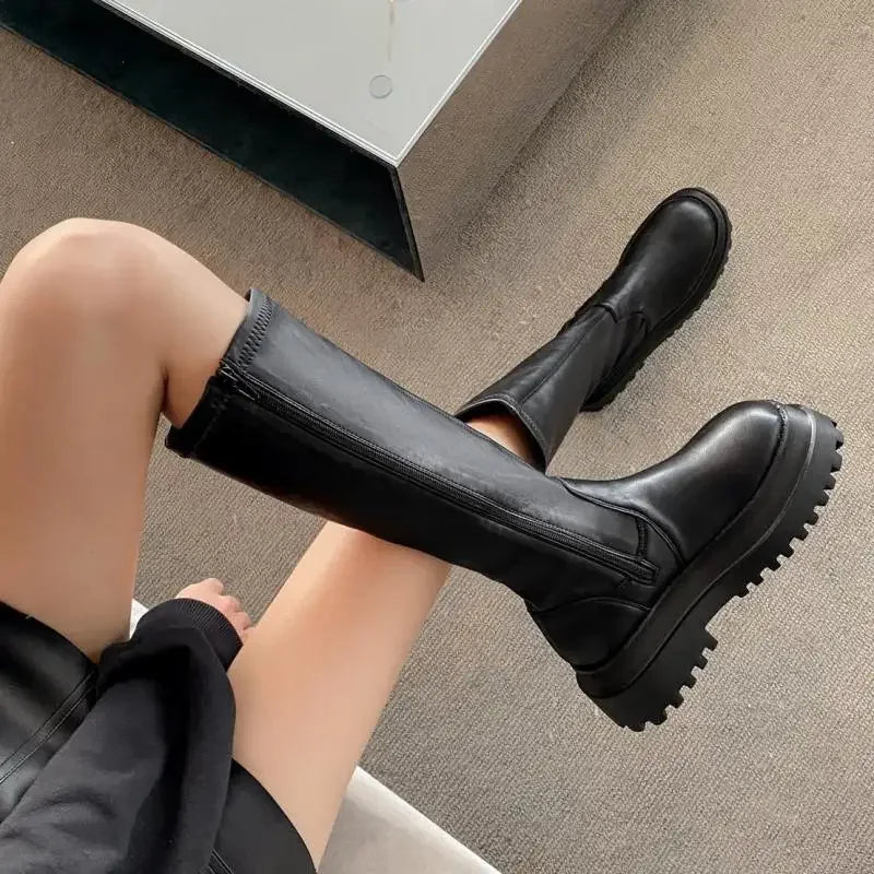 Women's Fashion Combat Boots - Mid Calf Winter Heels with Zipper | Knee High & Thigh High Quality Botas for Girls & Mujer | Perfect for Winter Outfits, Casual Wear & Street Style