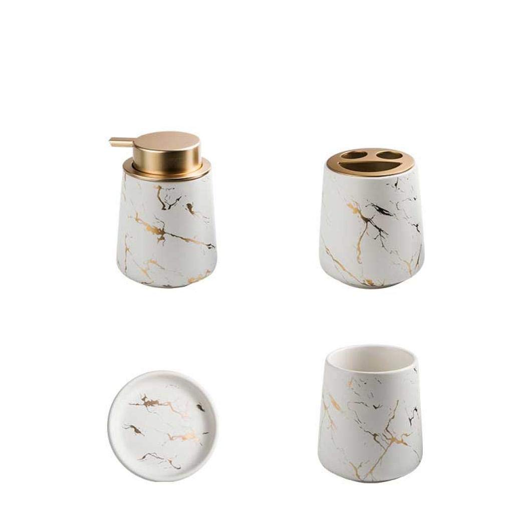 Luxury Marble Pattern 4-Piece Ceramic Bathroom Accessories Set with Soap Dispenser - Matte White Bath Decor for Modern Home & Spa Experience