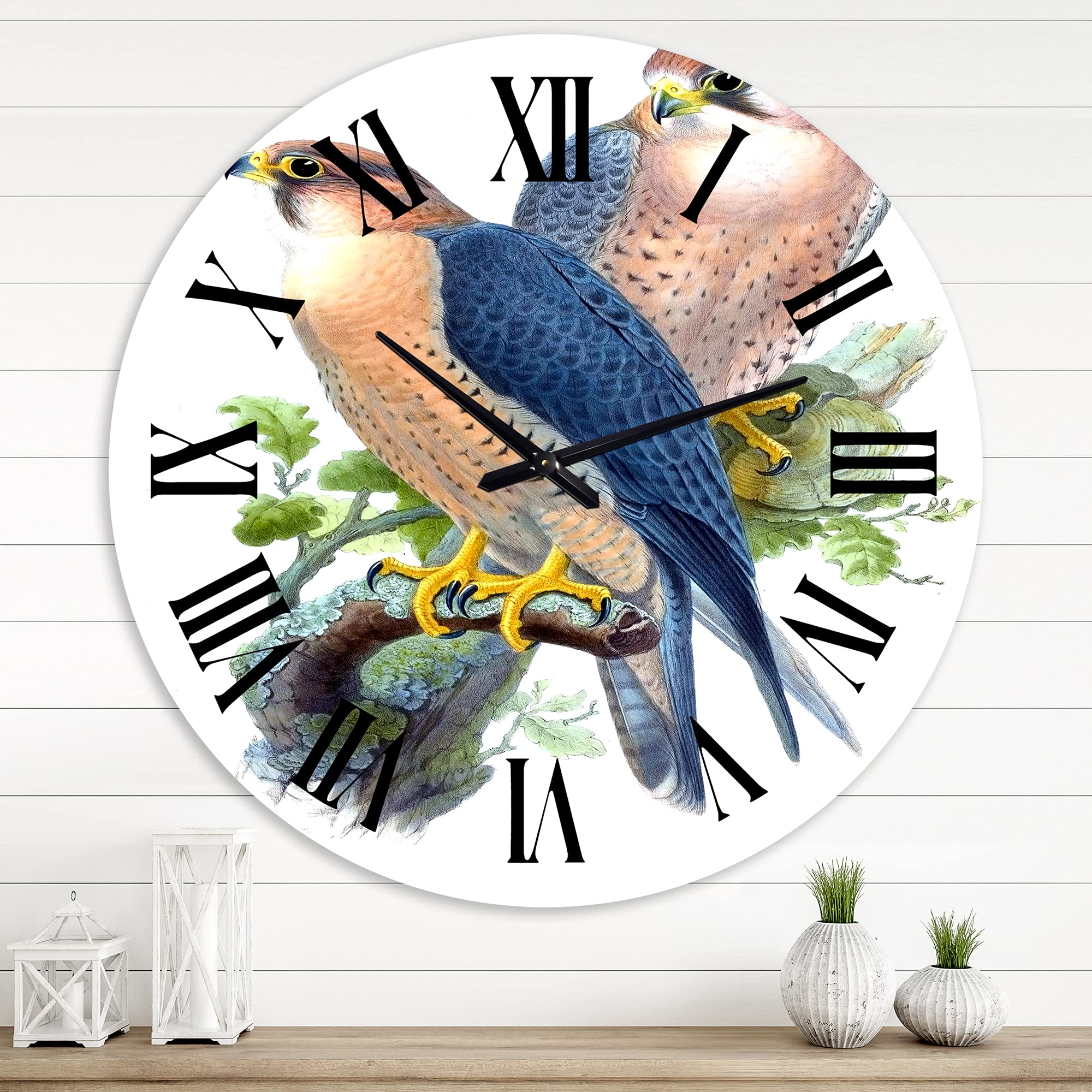 Vintage Birds II Large Wall Clock - Traditional Landscape & Nature Design for Home, Office, and Living Room Decor | Perfect for Farmhouse, Rustic, and Vintage Style Interiors