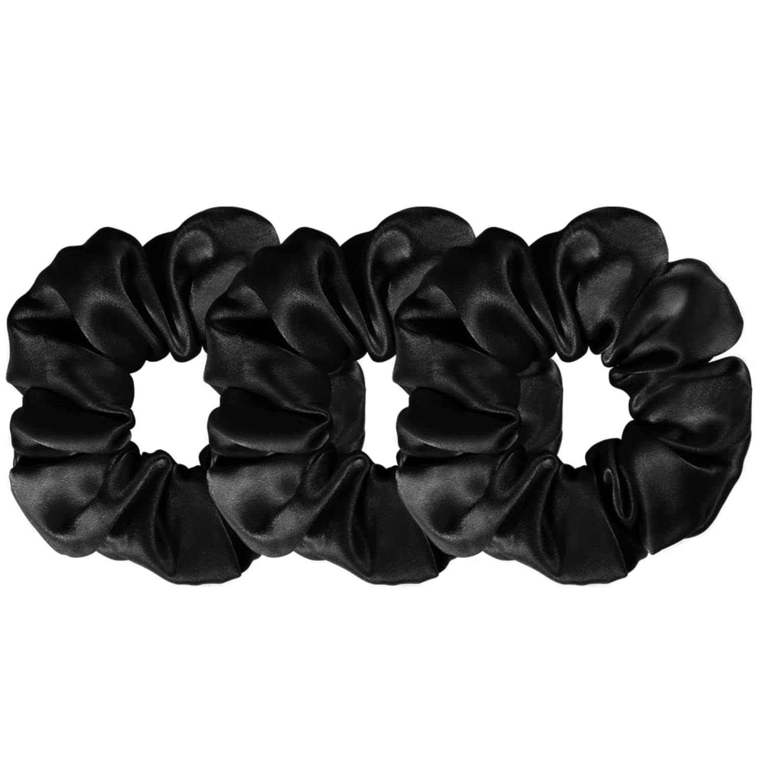 FAMEZA 3 Pack 100% Pure Mulberry Silk Scrunchies for Women - No Crease Luxurious Hair Ties for Girls, Thick & Curly Hair - Perfect for Work, Gym, Travel & Everyday Styling