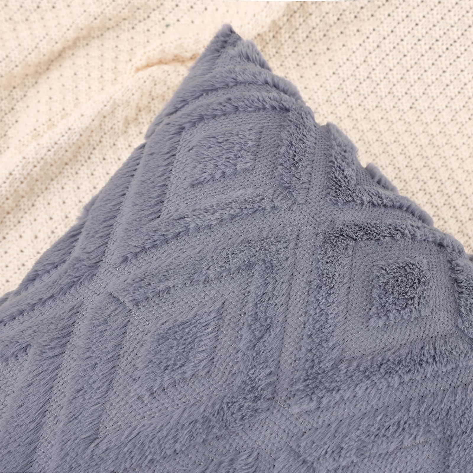 Pallene Soft Faux Fur Throw Pillow Covers 26x26 Set of 2 - Plush Wool Decorative Couch Pillow Covers for Sofa, Bed, Living Room - 3D Diamond Pattern Blue Grey - Perfect for Home Decor, Cozy Winter Nights & Modern Interior Design