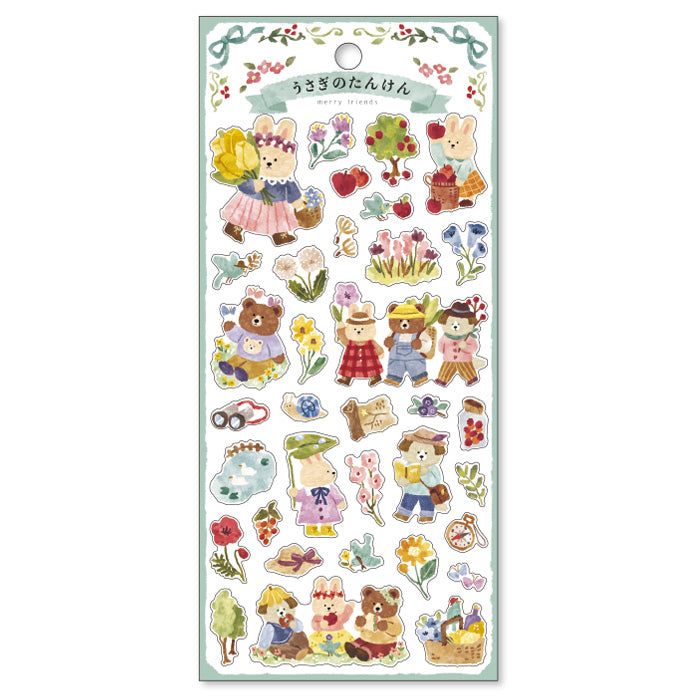 Bunny & Friends Picnic Stickers - Cute Animal Vinyl Decals for Scrapbooking, Journals, Laptops, Water Bottles - Perfect for DIY Crafts, Kids' Activities & Party Favors