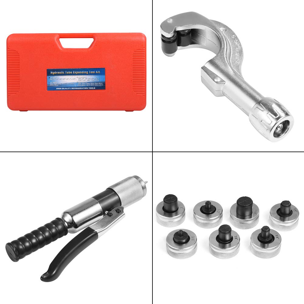 EVTSCAN CT-300A Hydraulic Tube Expander Kit - Professional Tubing Expanding Tool with 7 Expander Heads for Soft Copper, Aluminum, Titanium & Steel Tubes - Perfect for HVAC, Plumbing & Automotive Repair