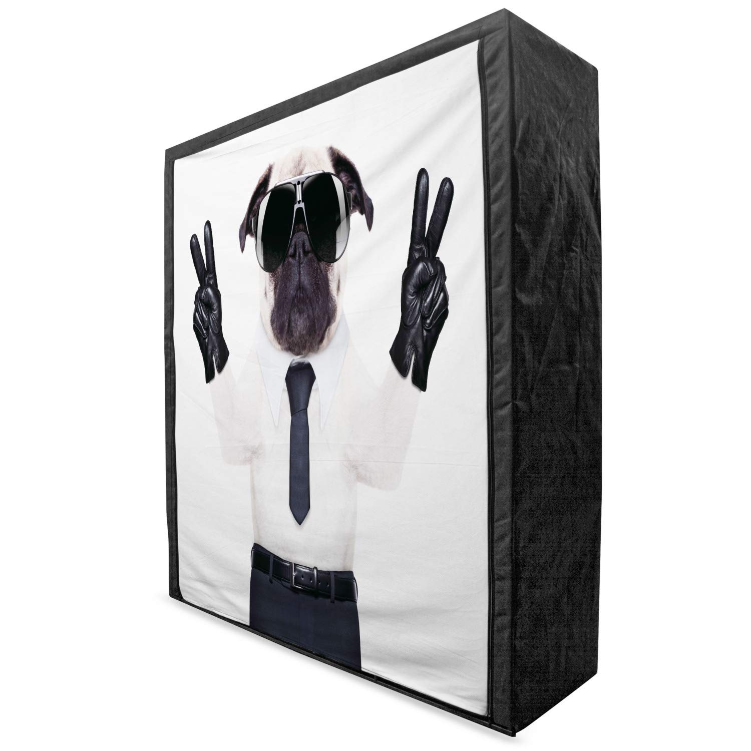 Ambesonne Pug Portable Fabric Wardrobe - Funny Pug with Sunglasses & Victory Sign | 59