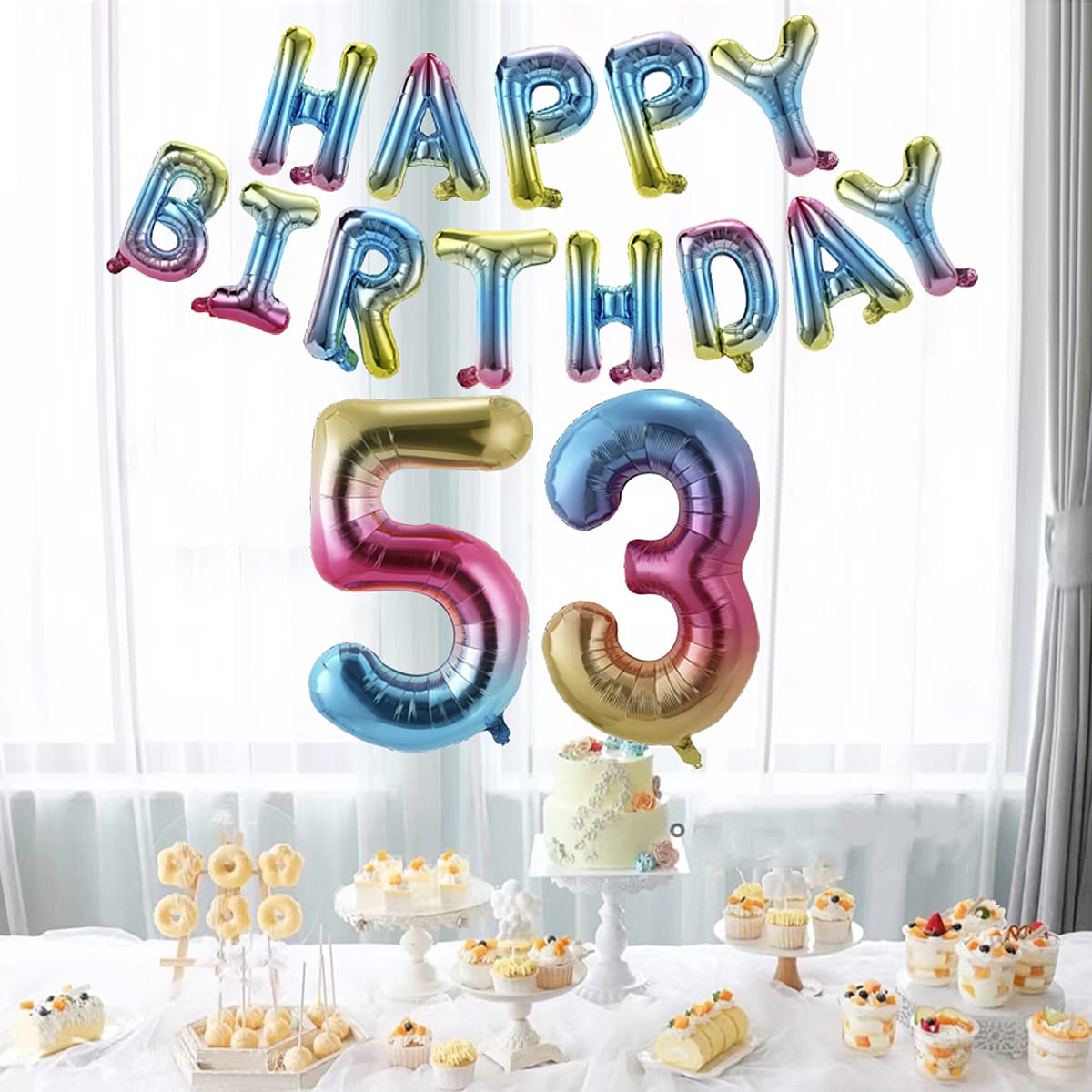 Happy Birthday 53 Banner Balloons - 40 Inch Rainbow Gradient Foil Number & Letters for Men & Women - 53rd Party Decorations Supplies - Perfect for Birthdays, Anniversaries & Celebrations