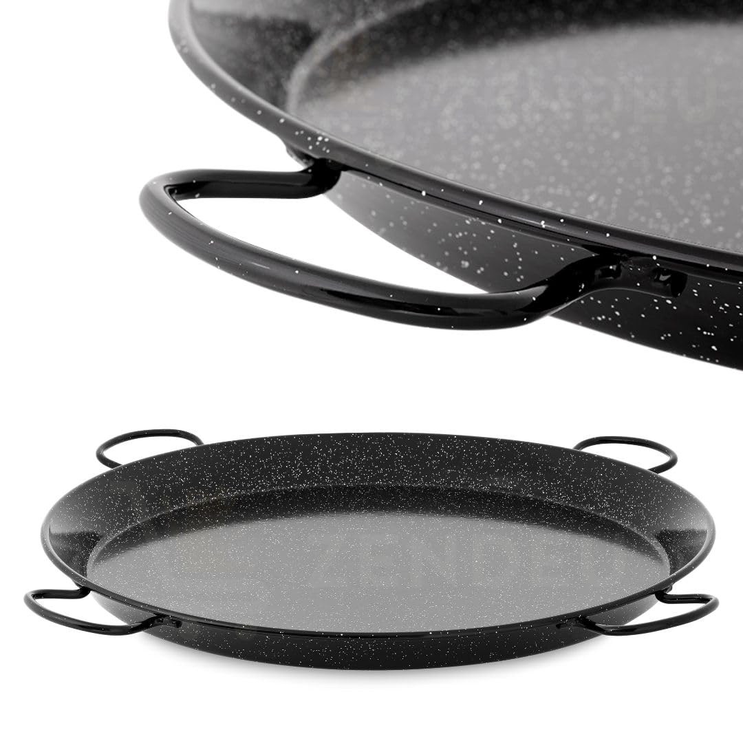 Premium Enameled Carbon Steel Paella Pan - 32 Inch (80cm) for 40 Servings with 4 Hangers - Perfect for Outdoor Cooking, Parties, and Spanish Cuisine