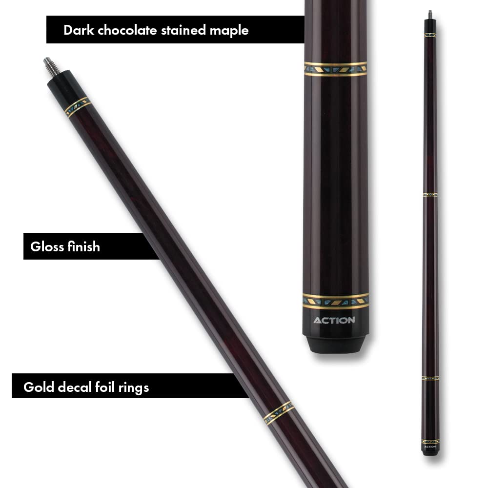 VAL24 Value Series Pool Cue - 58 Inch Professional Billiard Stick with 13mm Boar Skin Tip & Hard Maple Shaft - Dark Chocolate Finish with Silver Rings - Perfect for Home Game Rooms, Bars, and Competitive Play