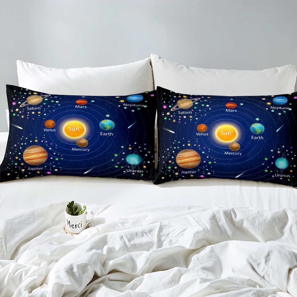 Erosebridal 5-Piece Boys Outer Space Comforter Set - Twin Size Bedding with Starry Sky Fitted Sheet, Space Themed Top Sheet & 2 Pillowcases | Perfect for Kids' Bedrooms, Space-Themed Decor & Gift Giving