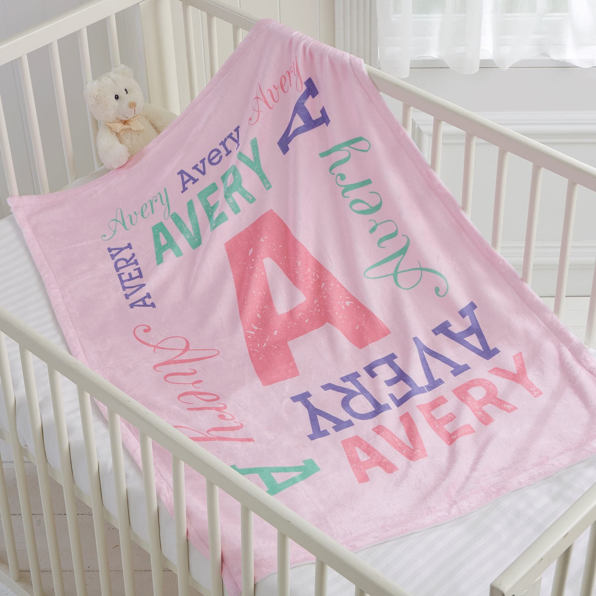 Personalized Baby Blankets for Girls with Name - Custom Violet & Blush Pink Baby Blankets - Soft Baby Girl Blankets - Perfect for Nursery, Christening & Newborn Gifts