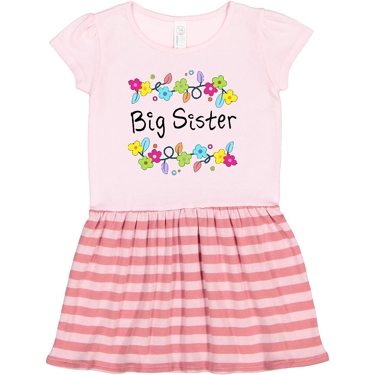Inktastic Big Sister Floral Print Toddler Dress - Cute & Comfortable Baby Girl Outfit for Casual Wear, Family Photos & Special Occasions