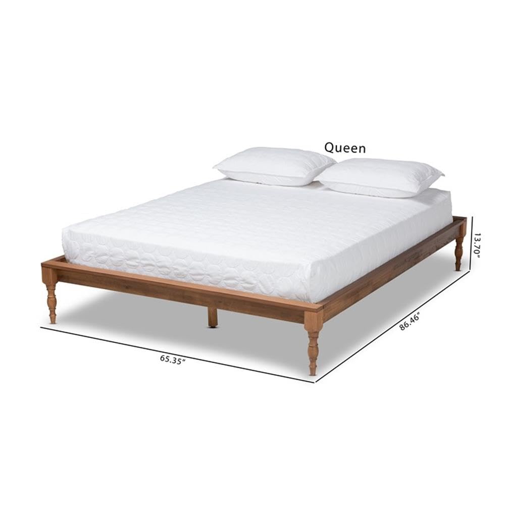 BOWERY HILL Queen Size Wood Bed Frame - Ash Brown Finish - Sturdy & Elegant Platform Bed for Master Bedroom, Guest Room, or Dorm