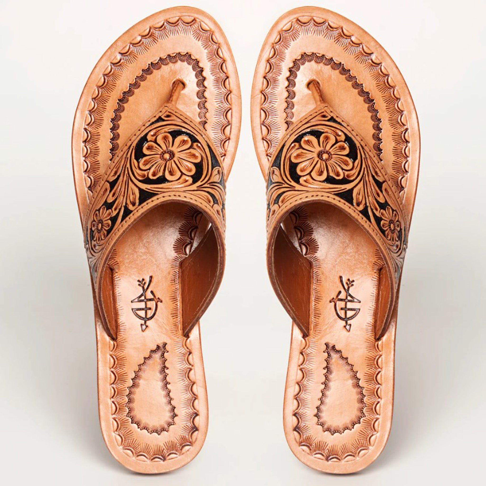 American Darling Tooled Leather Flip Flops - Handmade Genuine Leather Sandals for Women | Comfortable Summer Beach Slides, Boho Chic Outdoor Vacation Footwear