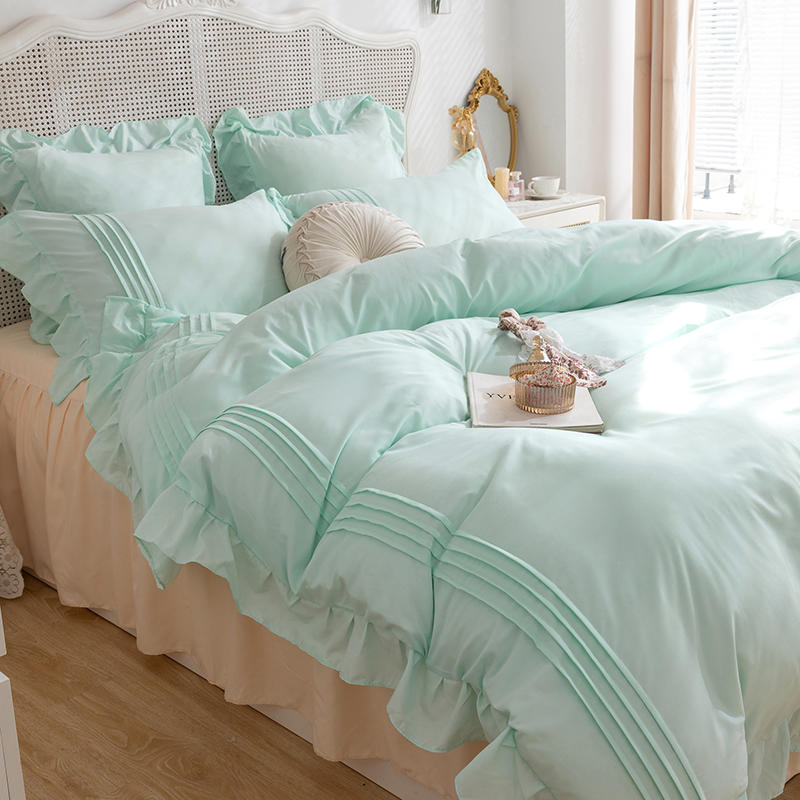 French Style Princess Ruffle Cotton Bed Skirt - Luxury Bedding Set with Elastic Fitted Design (1060) - Perfect for Girls' Bedrooms, Guest Rooms & Nursery Decor