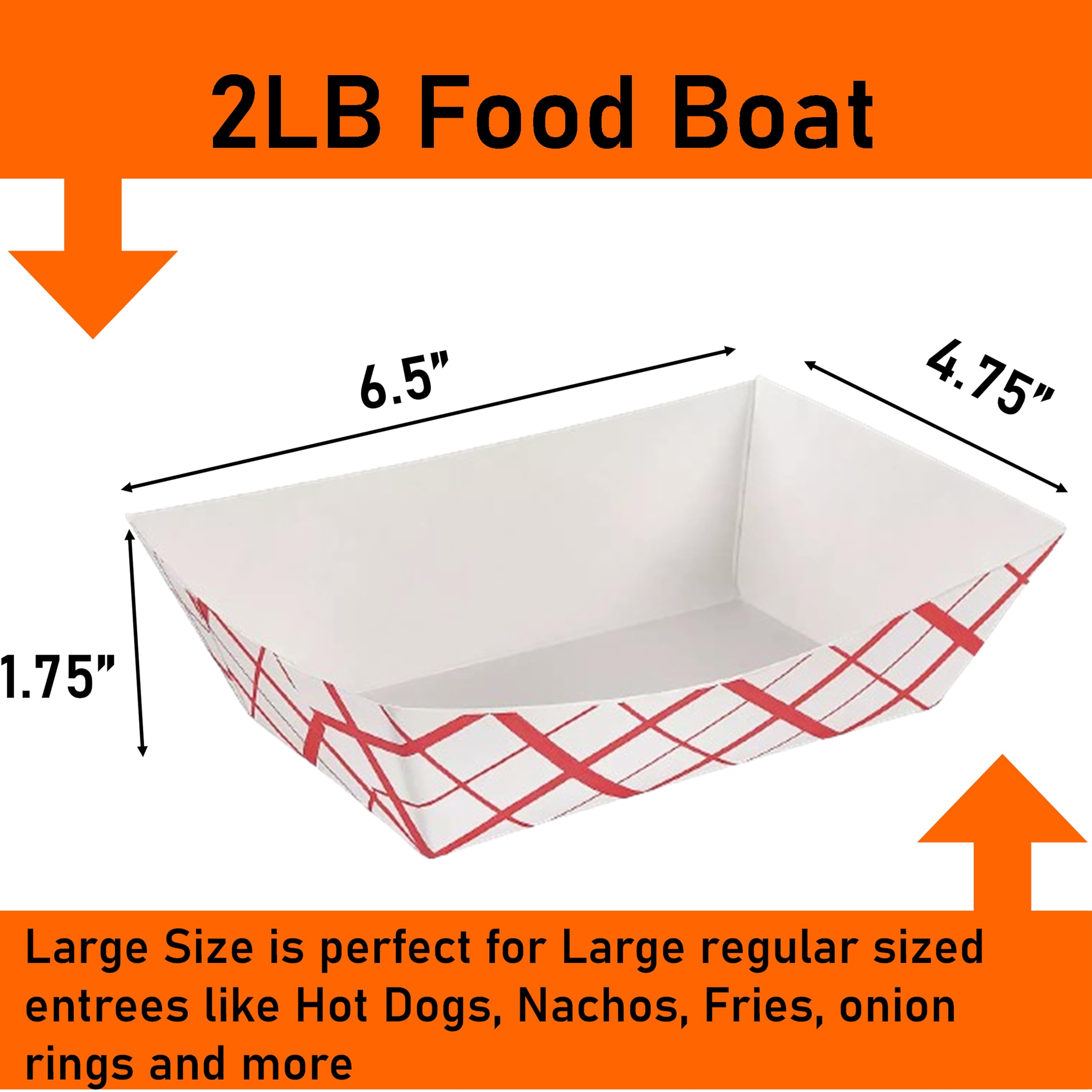 Red & White Checkered Paper Food Trays - 100 Pack Disposable Serving Boats (Medium 2LB) | Recyclable, Grease Resistant for Snacks, Condiments & Concession Food | Perfect for Parties, Picnics & Food Trucks