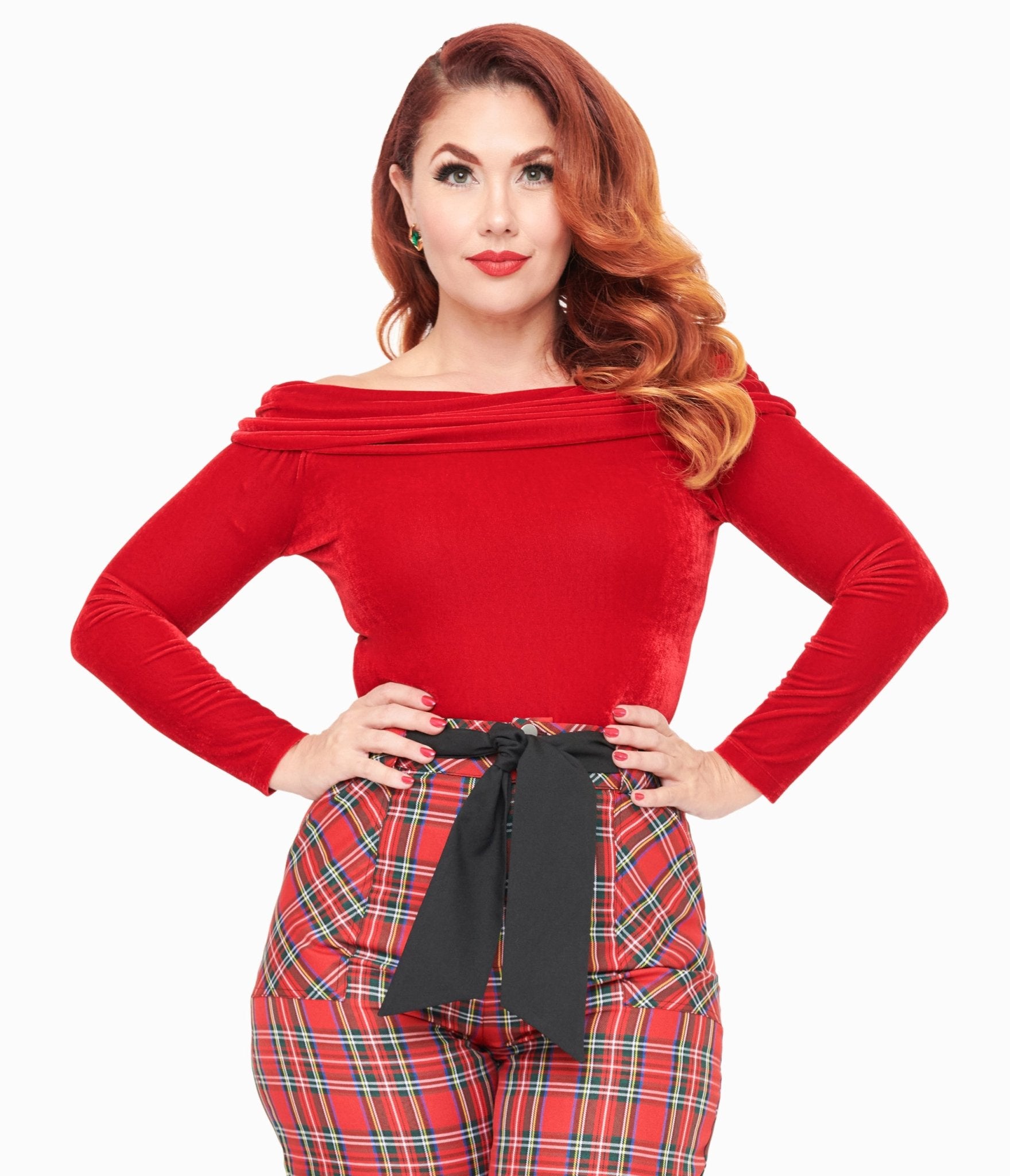 Vintage 1960s Red Velvet Folded Shoulder Knit Top - Retro Women's Blouse for Parties, Holidays & Special Occasions