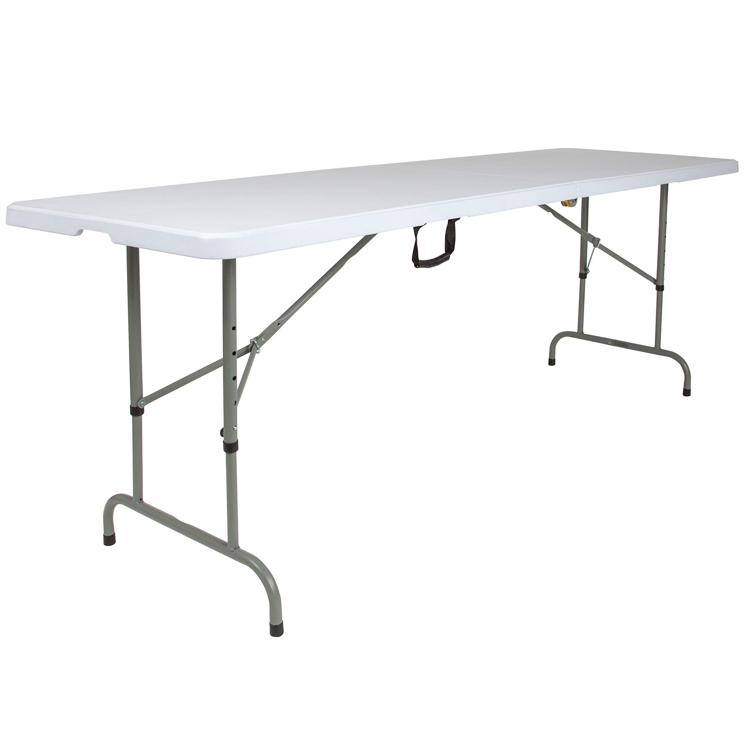 8-Foot Adjustable Height Bi-Fold Granite White Plastic Folding Table with Handle - Perfect for Parties, Events, and Home Use