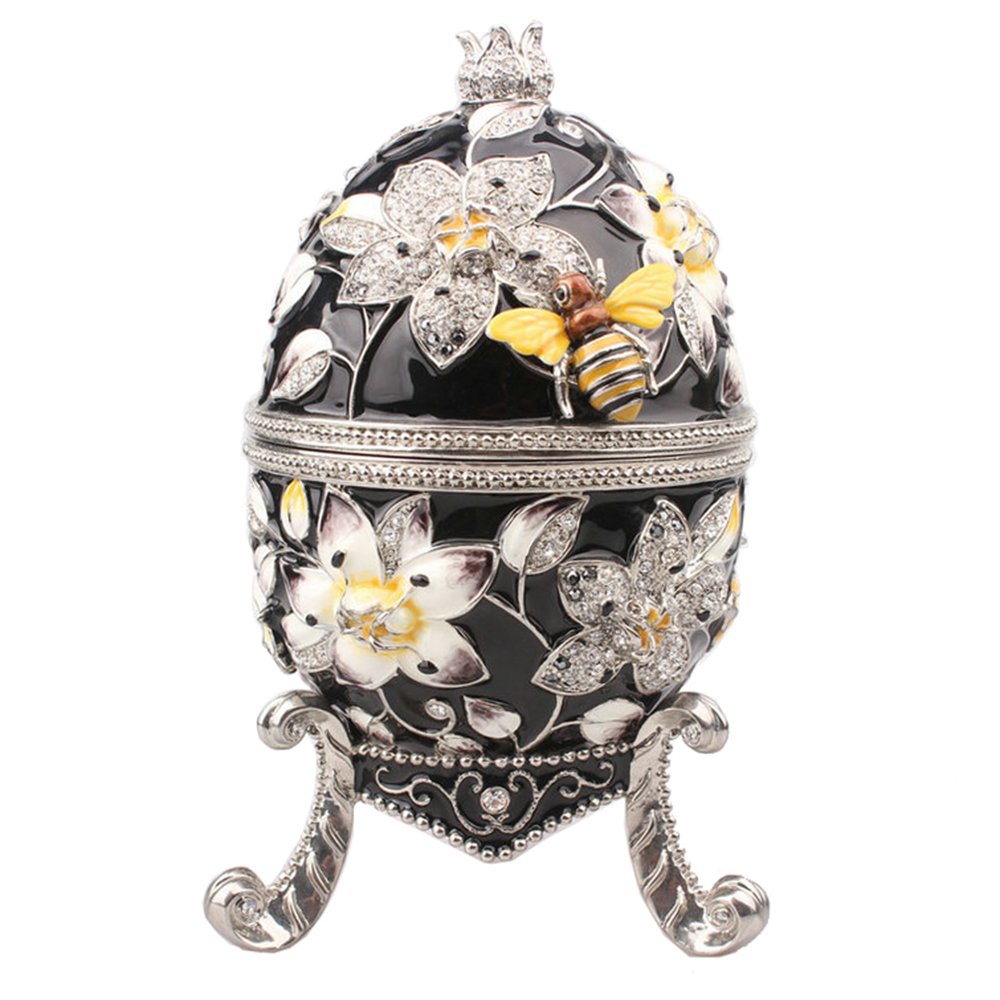 Minihouse Large Russian Faberge Egg Jewelry Box - Hand-Painted Vintage Floral Design with Enamel & Rhinestones - Perfect for Easter Gifts, Home Decor & Collectibles