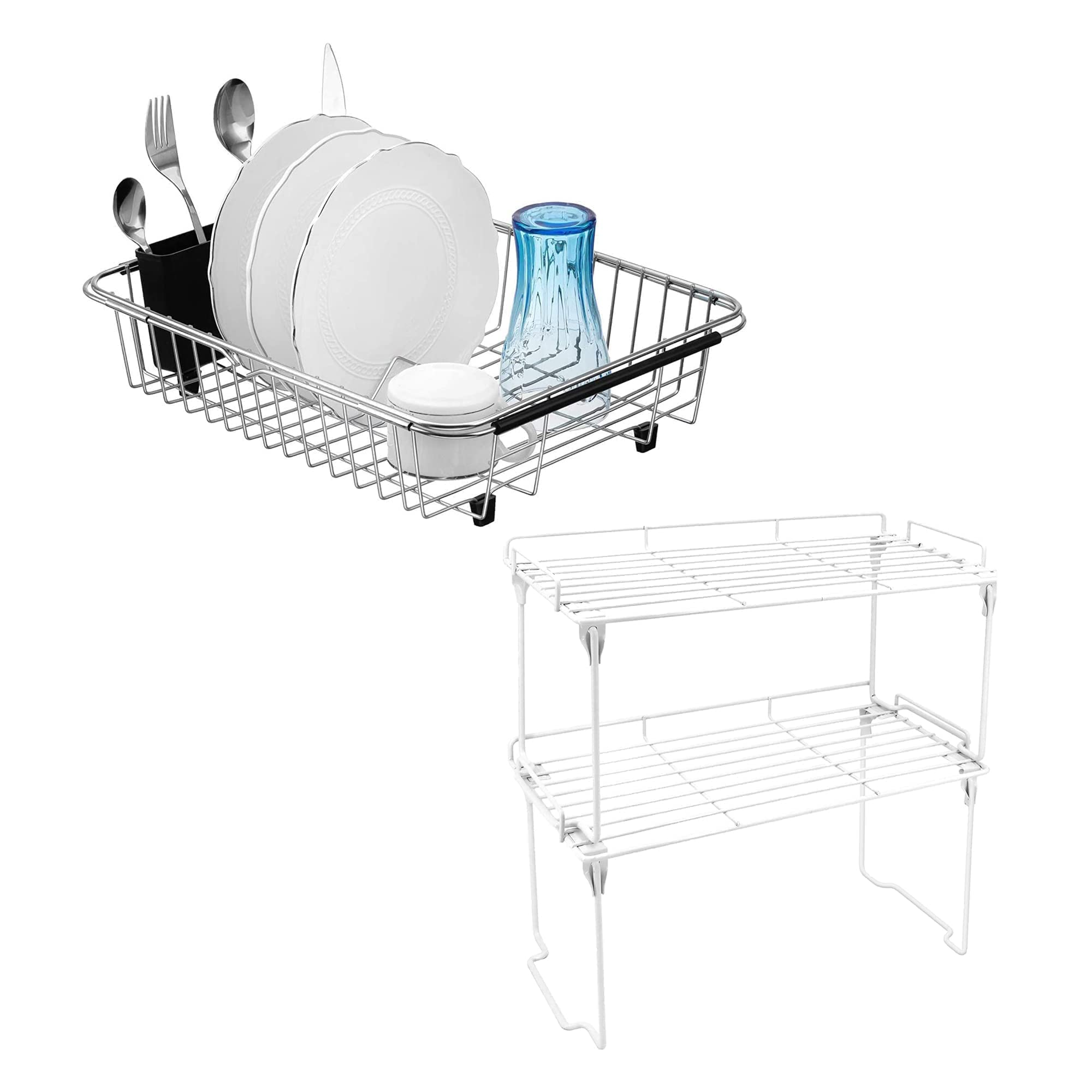 Expandable Dish Drying Rack - Over Sink Organizer for Kitchen Storage