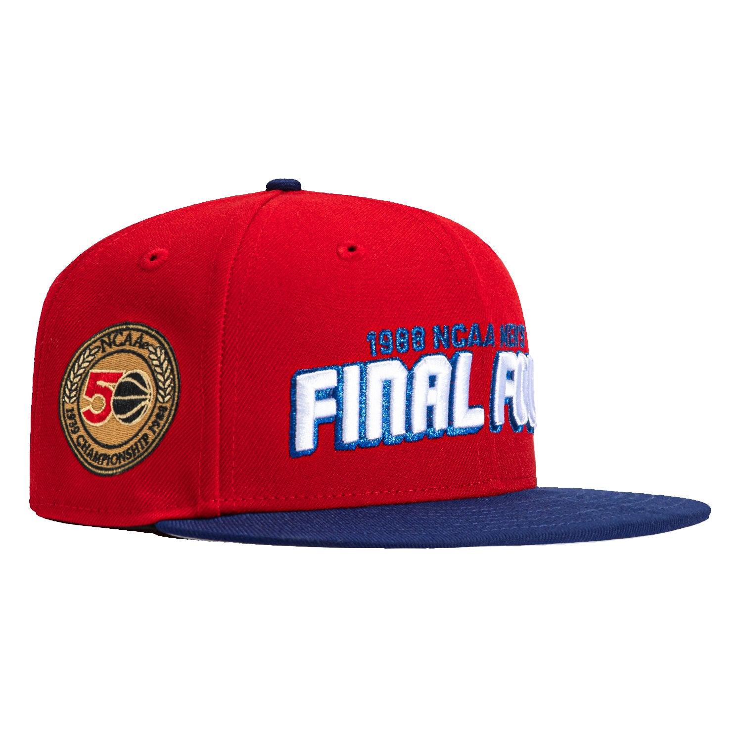 New Era 59Fifty Kansas Jayhawks 1988 Final Four Patch Snapback Hat - Red & Royal Blue Adjustable Baseball Cap for Basketball Fans & Sports Collectors - Perfect for Game Day, Tailgating, and Jayhawks Memorabilia Display