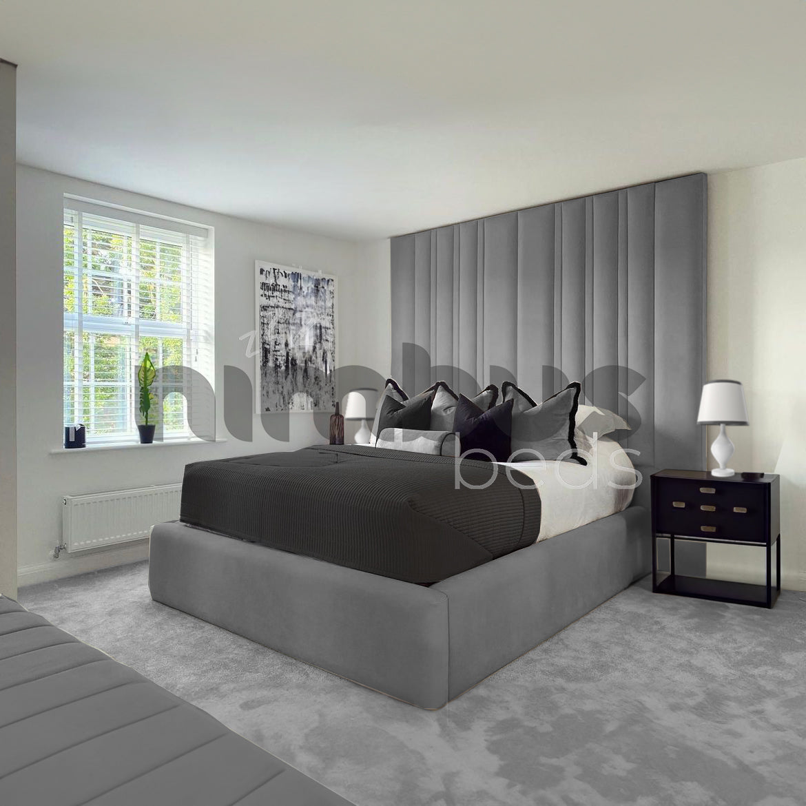 Luxury Barcelona Bed Frame - Queen Size Upholstered Platform Bed with Wooden Legs for Modern Bedroom & Guest Room Decor