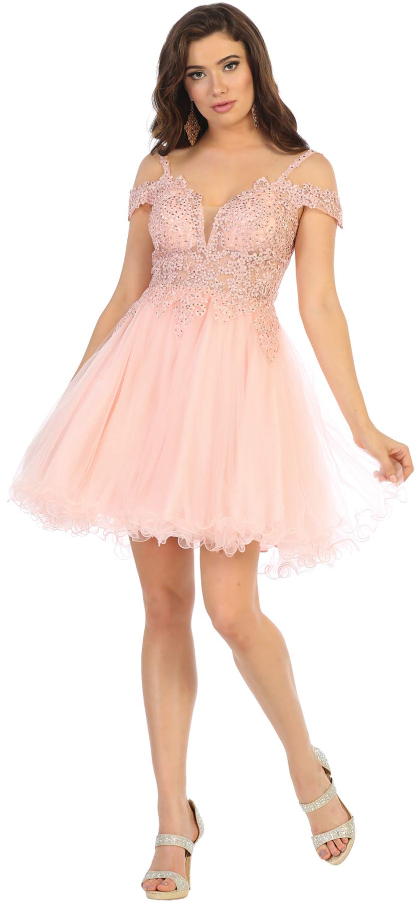FDS1668 Off The Shoulder Cocktail Dress for Homecoming & Parties - Blush Pink Formal Gown Size 6 | Perfect for Prom, Evening Events & Special Occasions
