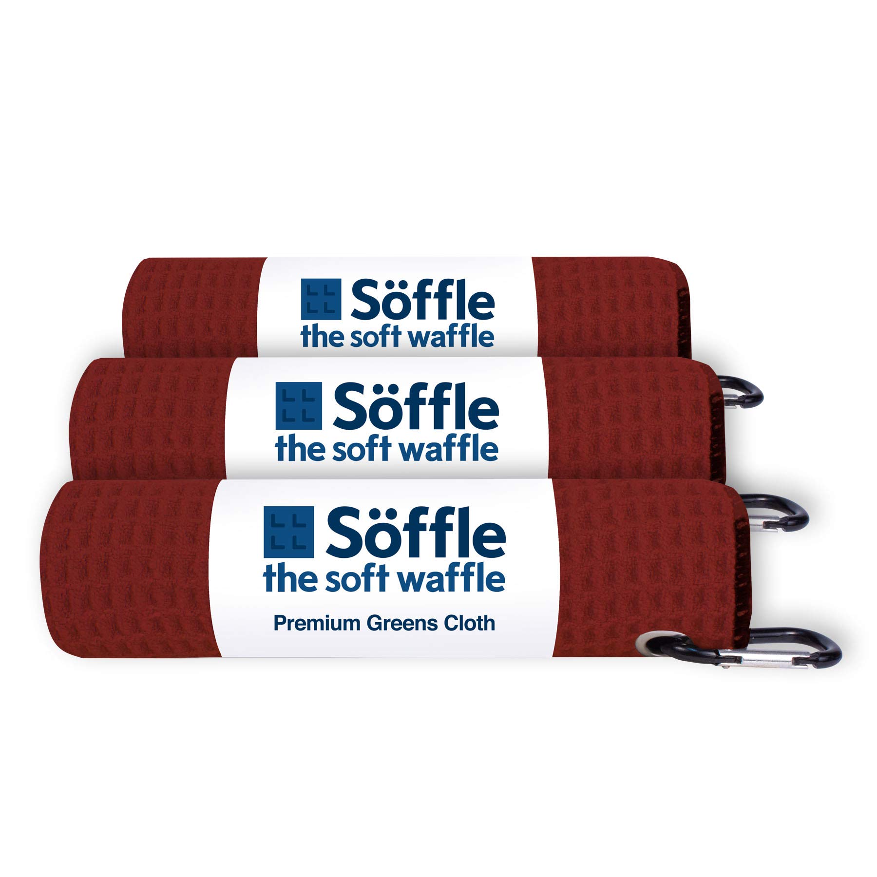 Premium Waffle Golf Towels 3-Pack | 16x16 Inches with Clip | Quick-Dry Microfiber Towels for Golfers (Cardinal Red) | Perfect for Golf Course, Driving Range & Sports Events