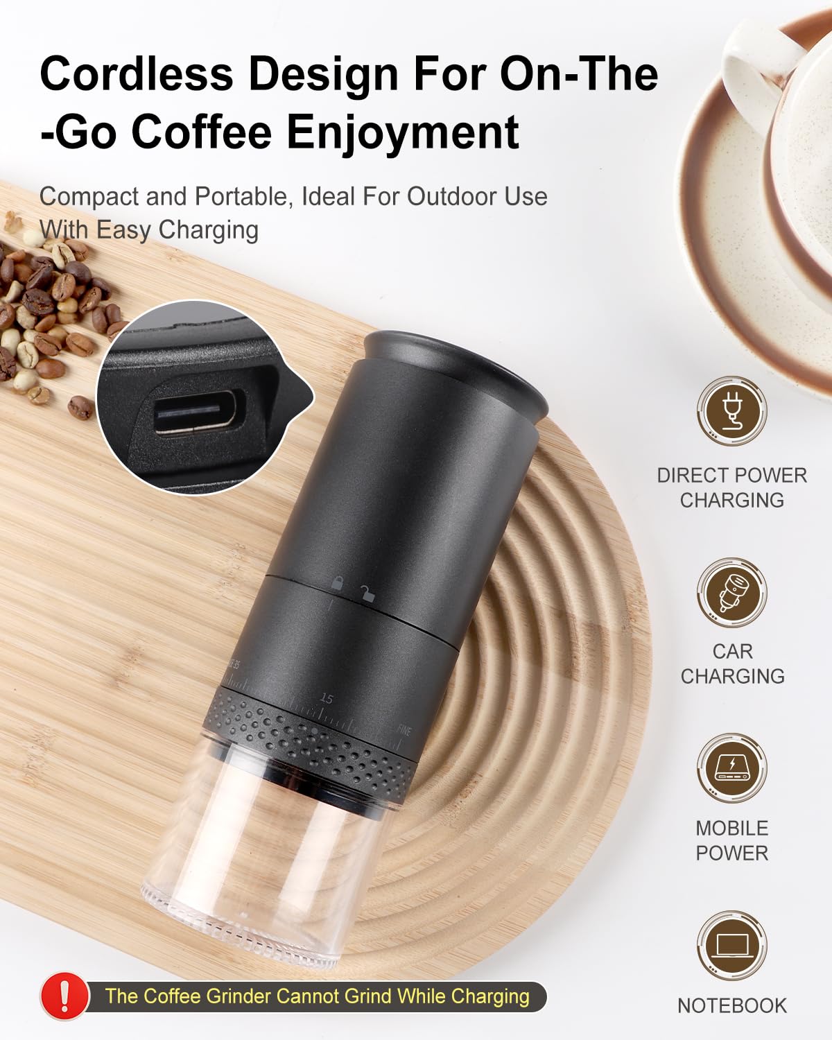 Portable Electric Coffee Grinder with 38 Adjustable Settings - Rechargeable Battery & LCD Display - Conical Burr Mill for Espresso, French Press & Drip Coffee - Perfect for Travel, Camping & Home Use