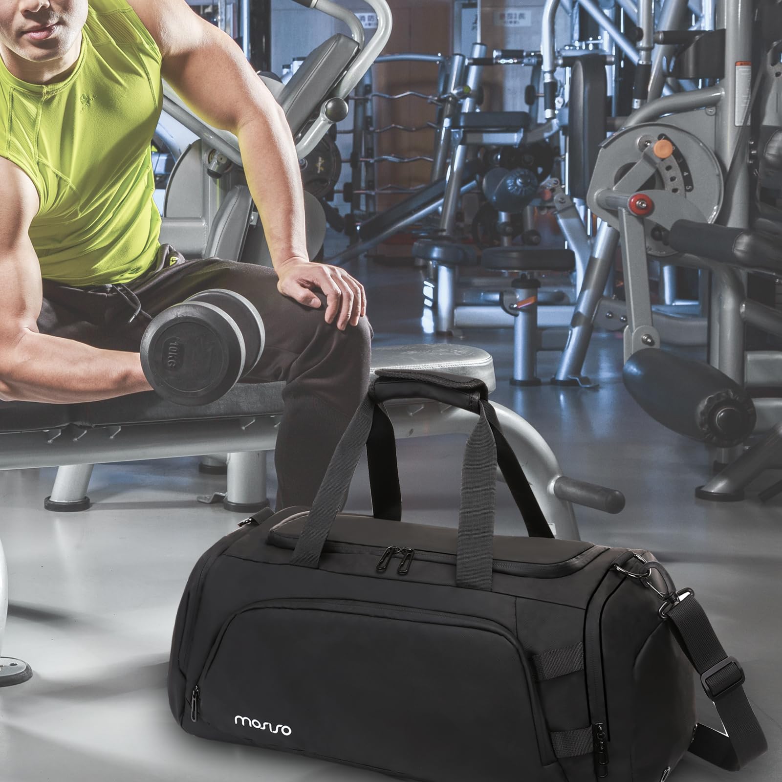 MOSISO Convertible Gym & Travel Duffel Backpack for Women & Men - Sports Workout Bag with Wet Pocket & Shoe Compartment - Perfect for Fitness, Yoga, Dance & Weekend Travel - Black