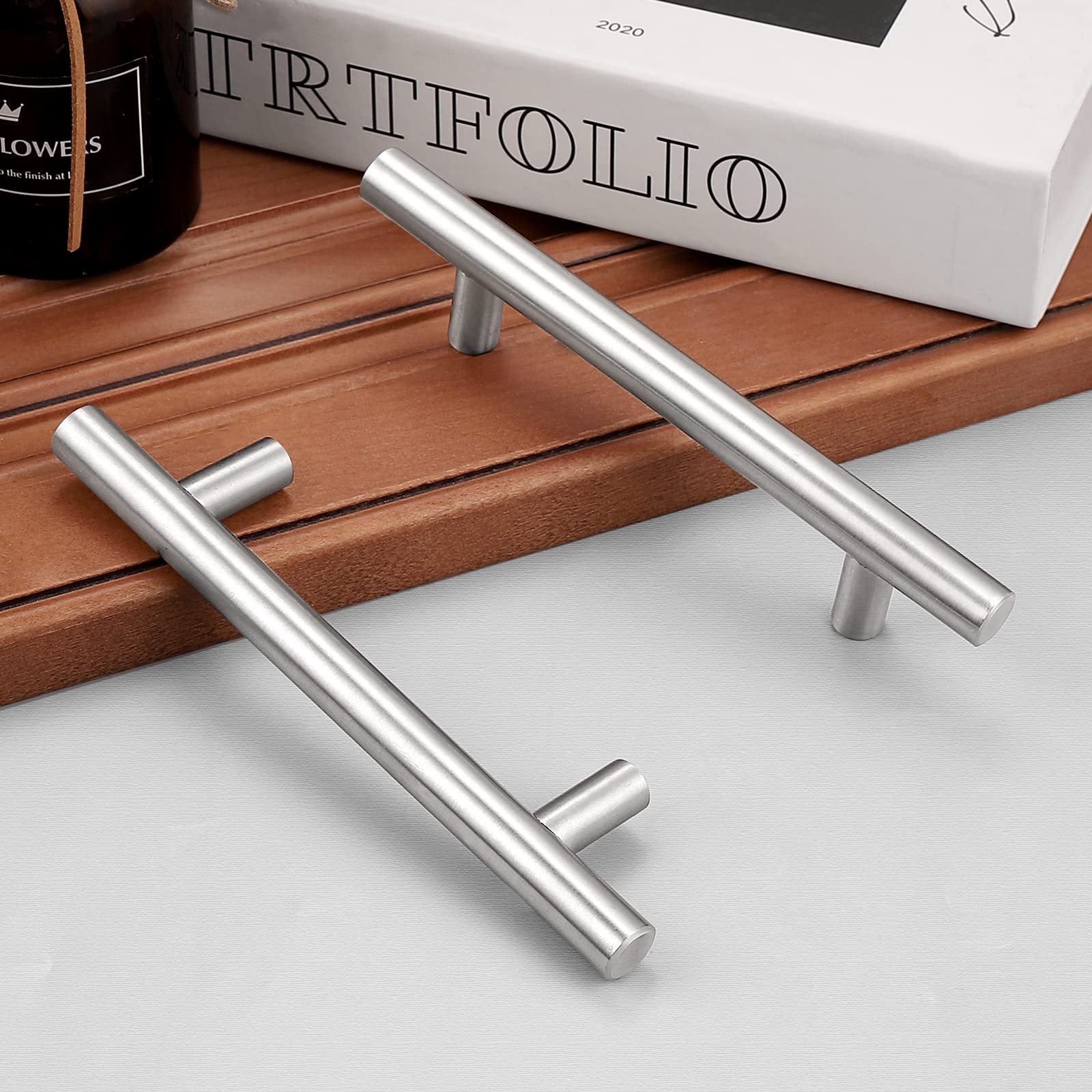 Probrico 30 Pack 3-3/4 Inch Brushed Nickel Cabinet Pulls - Round Tube T Bar Drawer Handles for Kitchen Cabinets & Dressers - Durable Stainless Steel Hardware (6