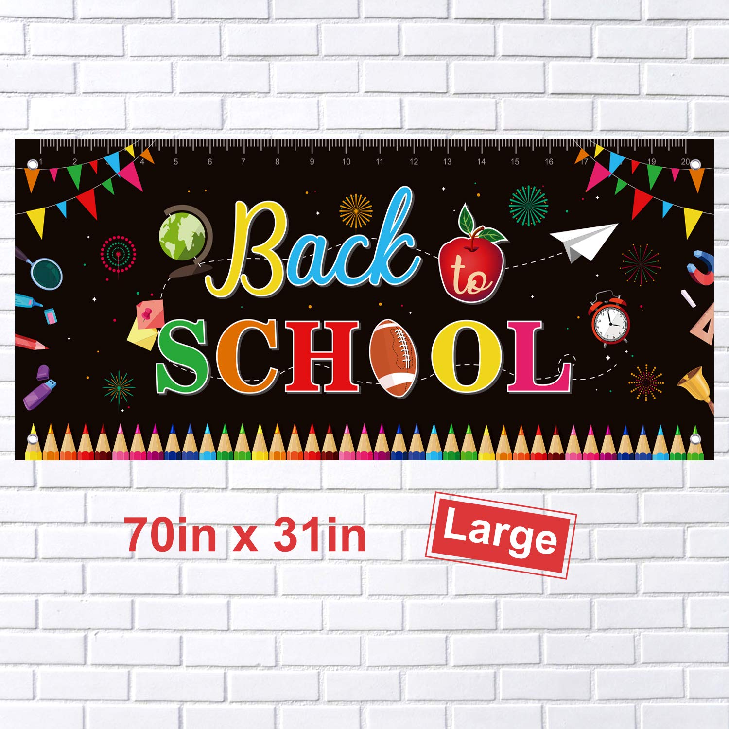 FEPITO Large Welcome Back to School Banner - 70.87 x 31.5 Inch First Day of School Fabric Banner for Teachers, Classroom & Office Decor - Perfect for Back to School Parties, Bulletin Boards & Wall Decorations