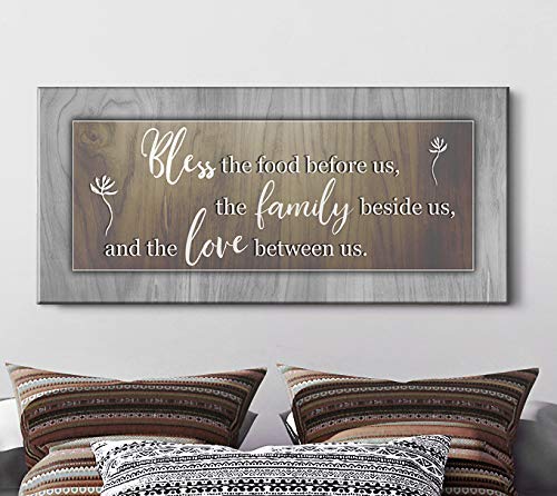 Bless the Food Before Us - Framed Wall Art for Kitchen & Dining Room Decor - Brown Wooden Sign (42x19 Inches) - Perfect for Farmhouse, Rustic & Christian Home Décor