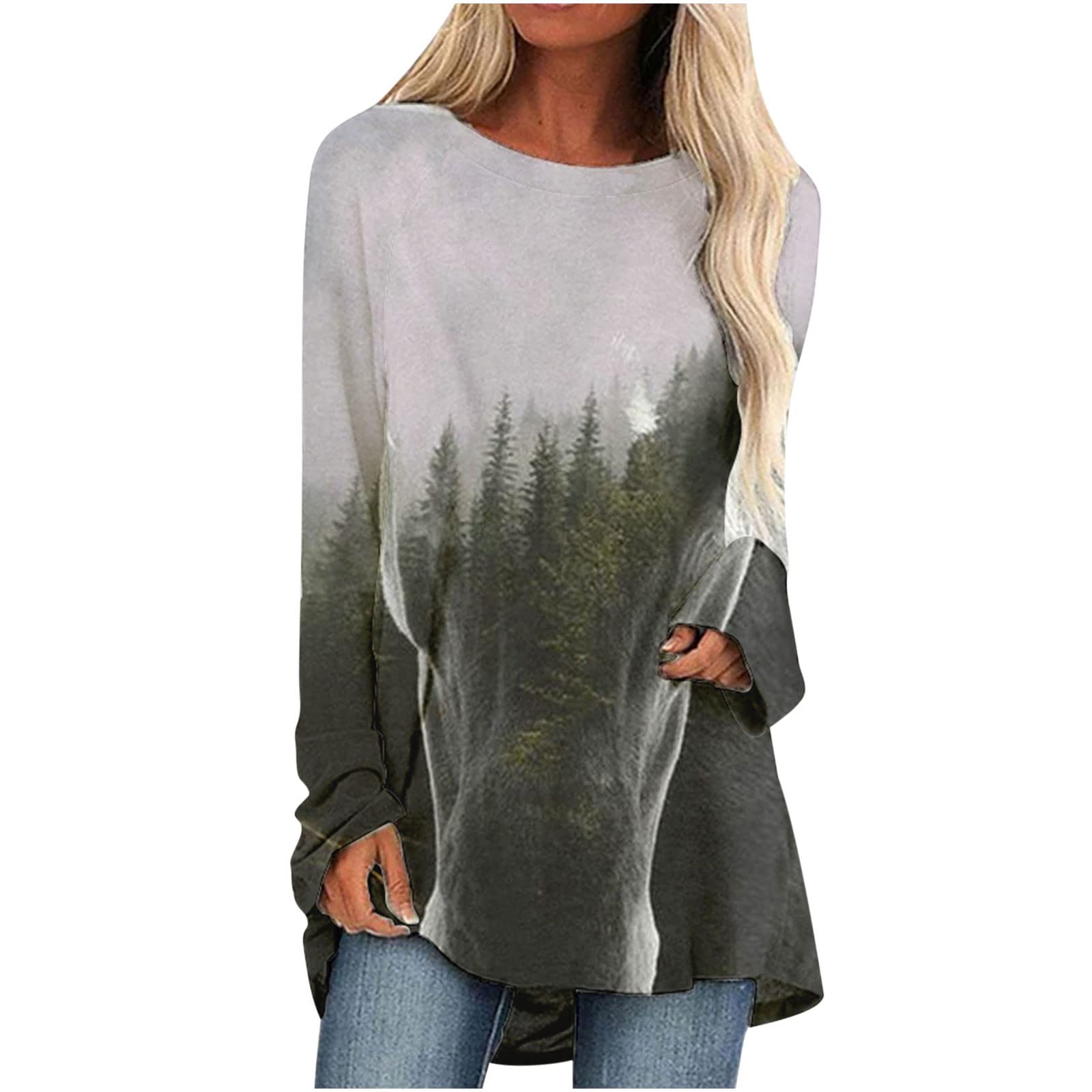 Women's Aztec Print Tunic Top - Loose Flowy Long Sleeve Blouse for Leggings | Western Ethnic Style Basic Tops | Perfect for Casual Wear, Boho Outfits & Festival Fashion