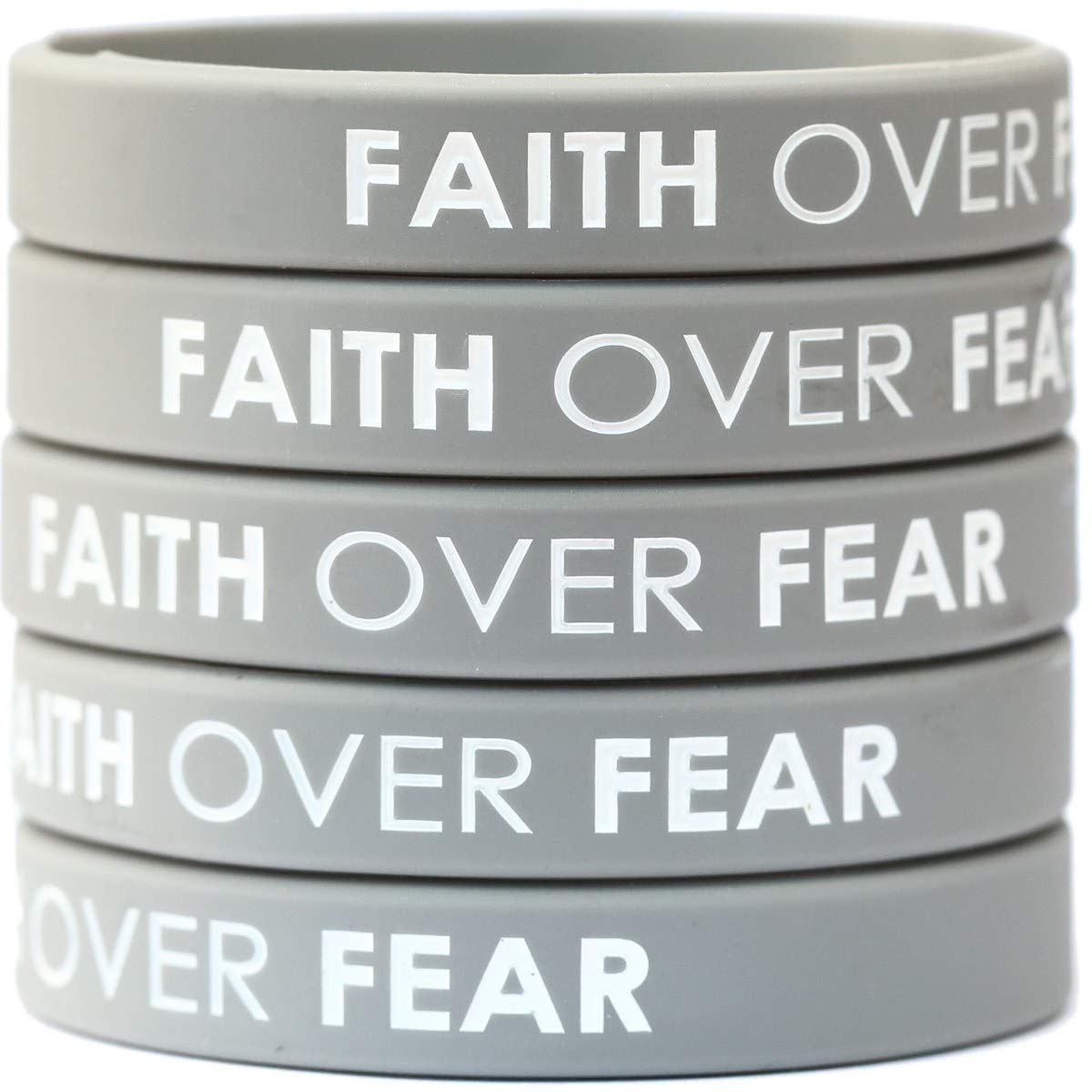 5 Pack Faith Over Fear Inspirational Silicone Wristbands - Motivational Bracelets for Women & Men - Perfect for Church, Bible Study, Prayer Groups & Daily Encouragement