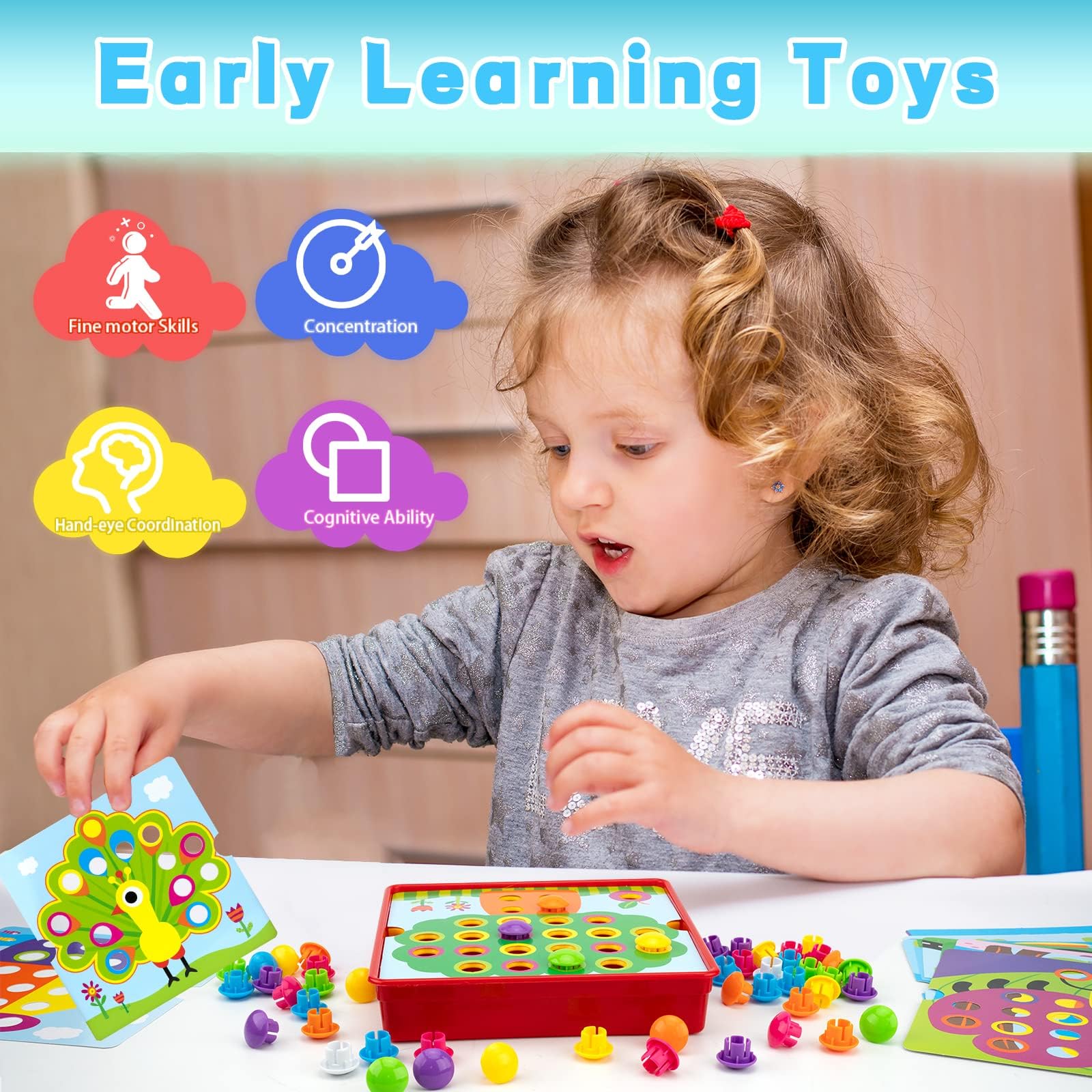 Colorful Button Art Toys for Toddlers 3-5 | Early Learning Pegboard for Fine Motor Skills | Perfect Preschool Activity & Gift