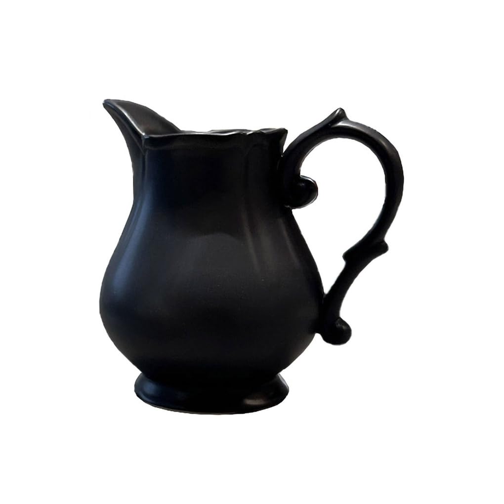 WAIT FLY Vintage Embossed Creamer Pitcher - Elegant Coffee, Milk & Sauce Serving Jug for Kitchen - Perfect for Tea Parties, Breakfast & Dining - Black Creamer Design