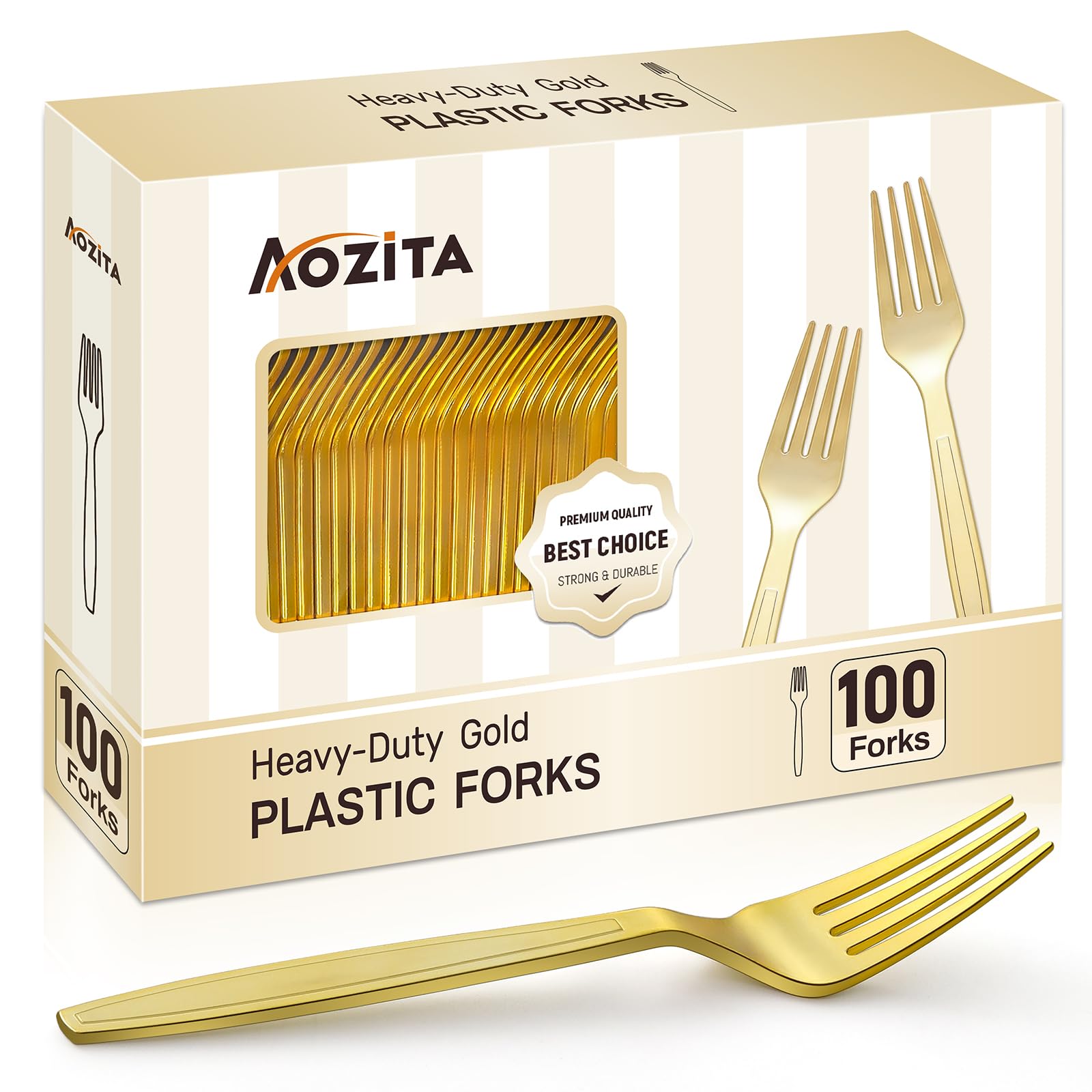 100-Pack Gold Plastic Forks - Disposable BPA-Free Cutlery for Parties, Weddings, Picnics & Events - Elegant Plastic Utensils for Catering, BBQs, Office Lunches & Home Dining