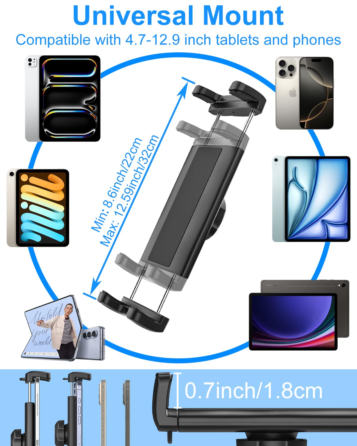 Universal CD Slot Car Tablet Mount Holder for 4-13 Inch iPad & Phones - 360° Rotatable Stand for iPad Pro 12.9/11/10.5/9.7, iPad Air/Mini, Samsung Galaxy Tabs, iPhone - Perfect for Hands-Free Navigation & Entertainment While Driving