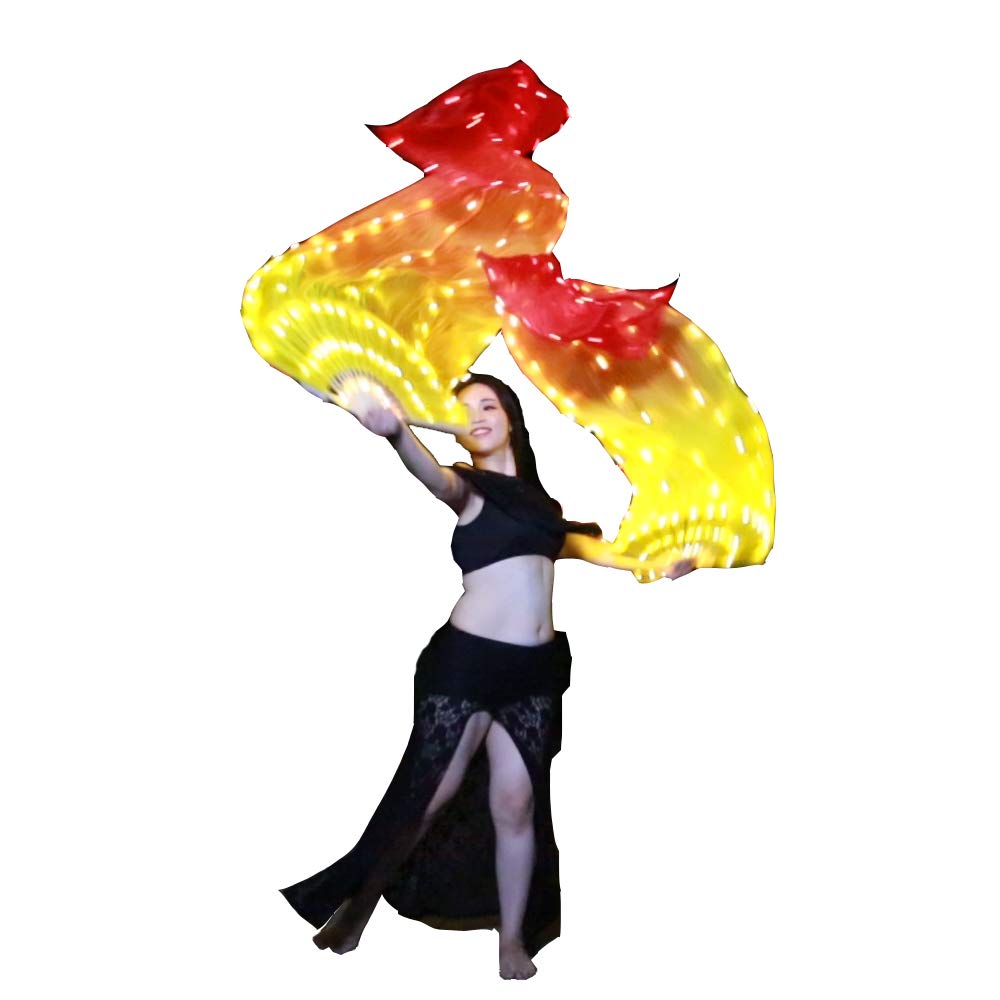 Belly Dance LED Fan Veil - 1.8m Handmade Silk Veil with Bamboo Sticks for Professional Performances | Perfect for Dance Shows, Outdoor Events & Stage Performances