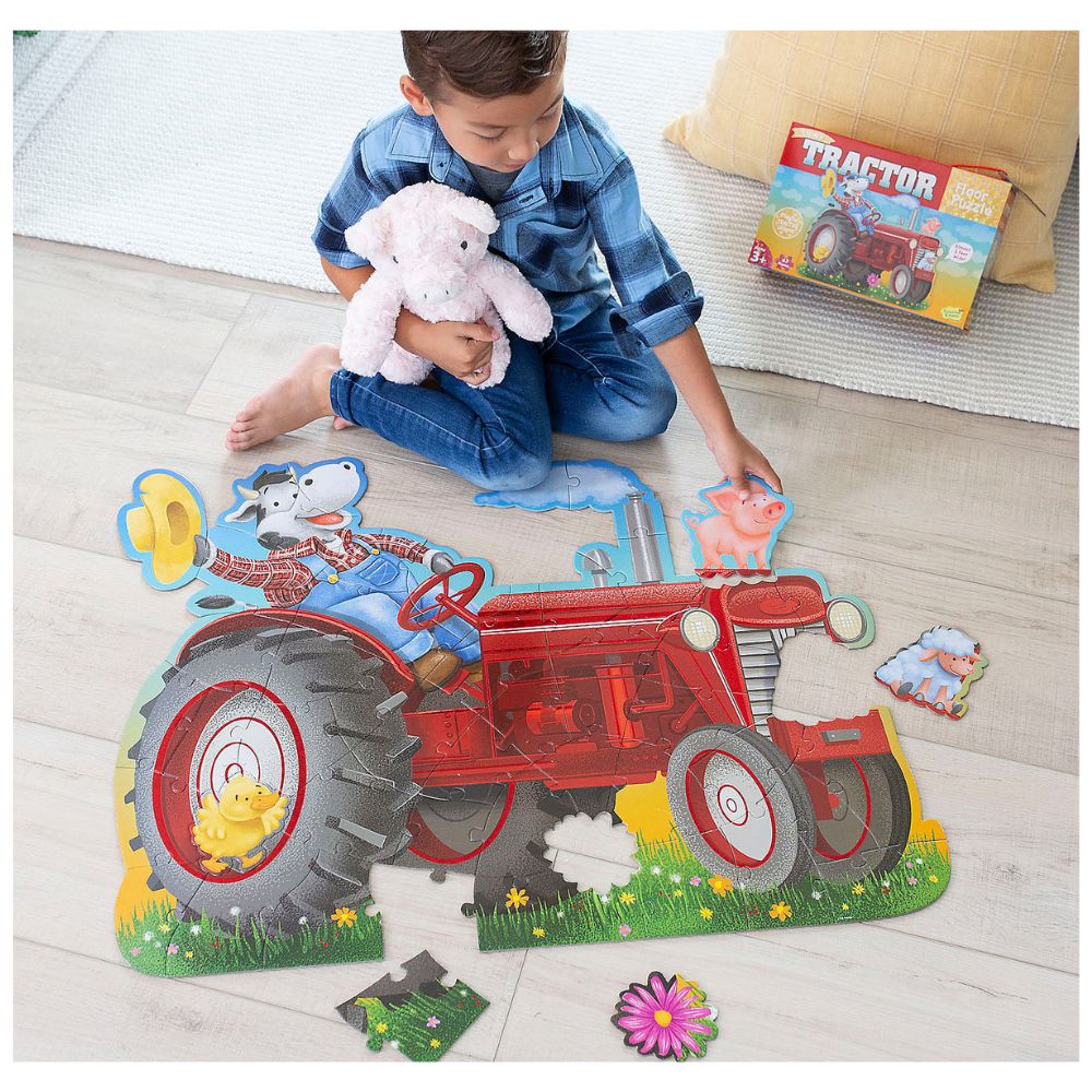 Peaceable Kingdom Shiny Tractor Floor Puzzle - 24-Piece Educational Kids Puzzle for Ages 3-5, Farm Theme Learning Toy for Preschool Classroom & Home Playtime