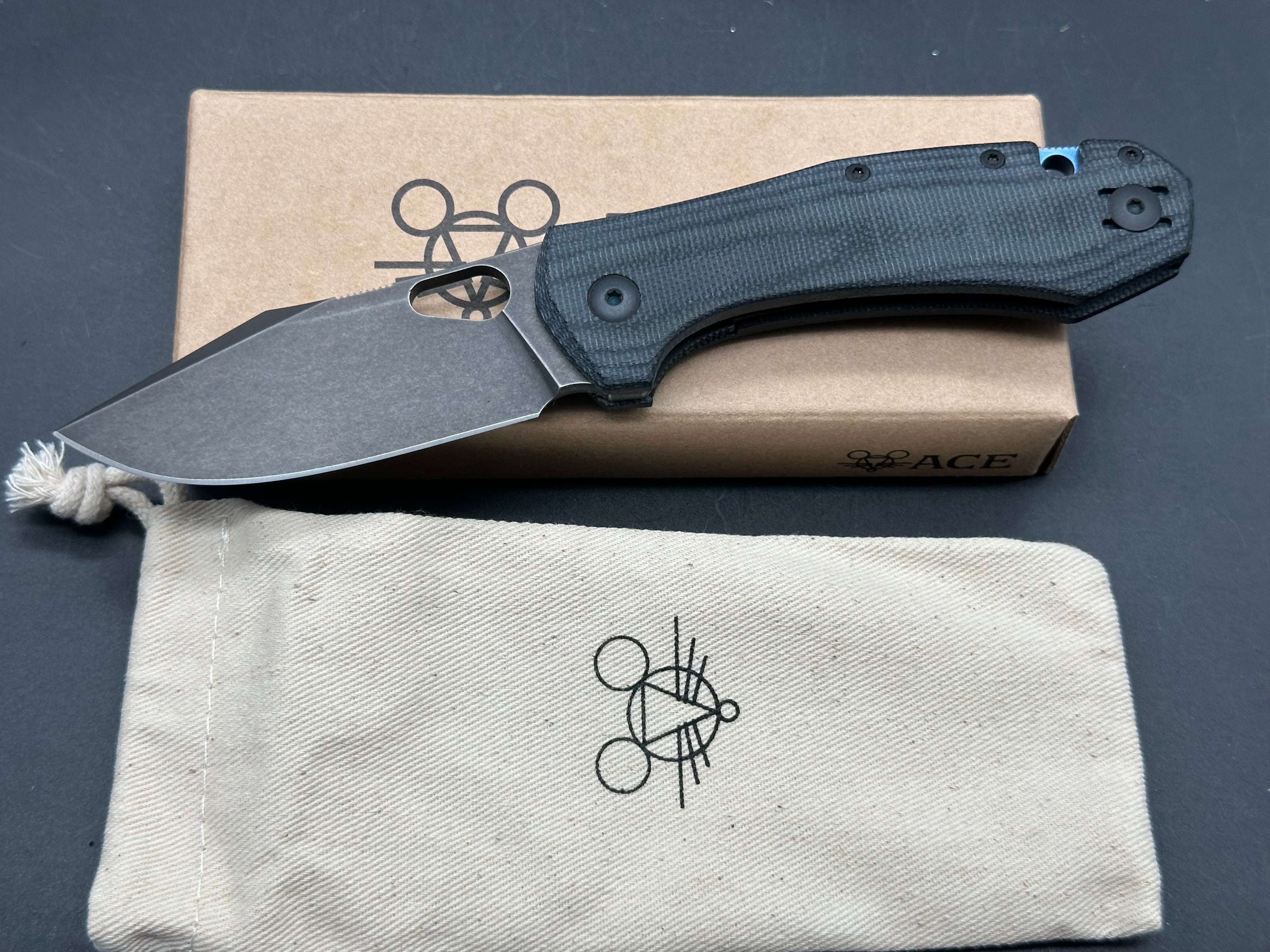 GiantMouse Ace Atelier Blackout #164/300 - Limited Edition Black Stonewashed PVD Vanadis 4E Blade & Black Canvas Micarta Handles - Premium EDC Folding Knife for Outdoor, Camping & Everyday Carry