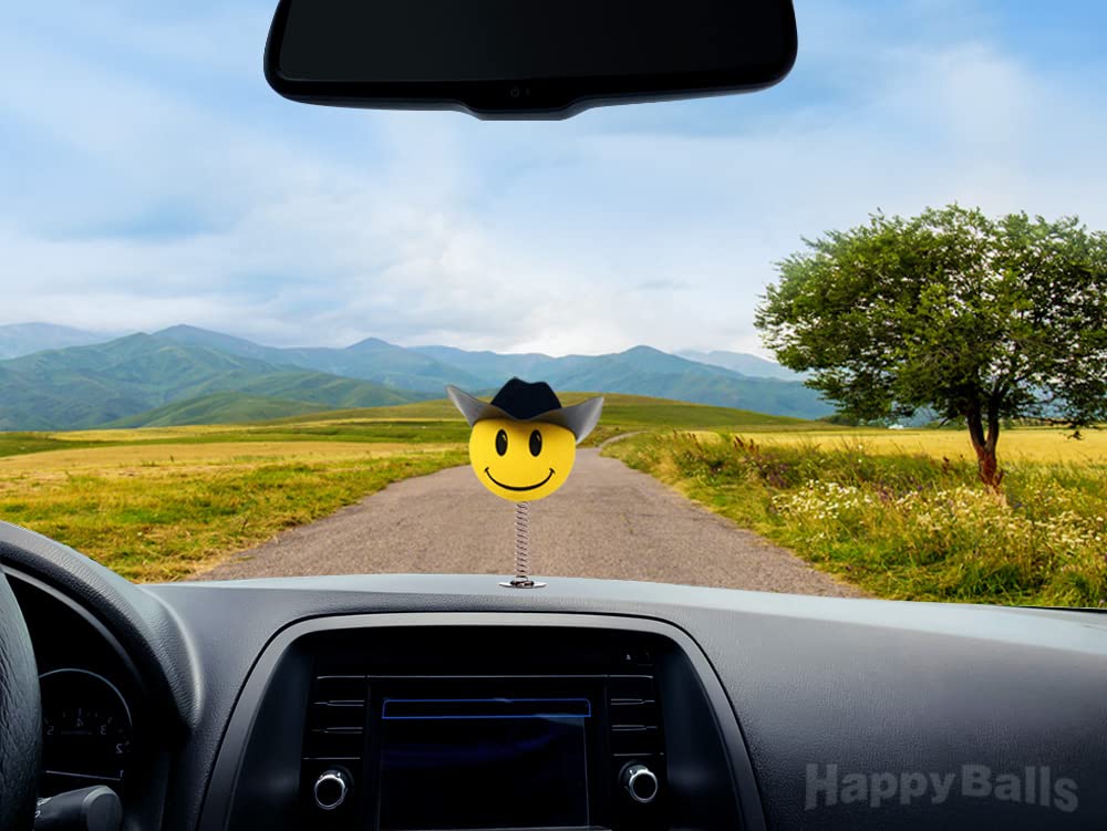 Happy Cowboy with Hat Car Antenna Topper - Fun Mirror Dangler & Dashboard Decoration for Vehicles (Fits Fat/Stubby Antennas) - Perfect for Western Lovers, Road Trips & Country-Themed Car Accessories