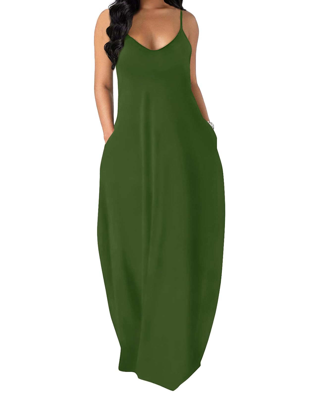 OFEEFAN Women's Summer Maxi Dress - Spaghetti Strap Flowy Long Dress with Pockets | Beach Cover Up, Vacation Outfit, Casual Sundress for Outdoor Activities
