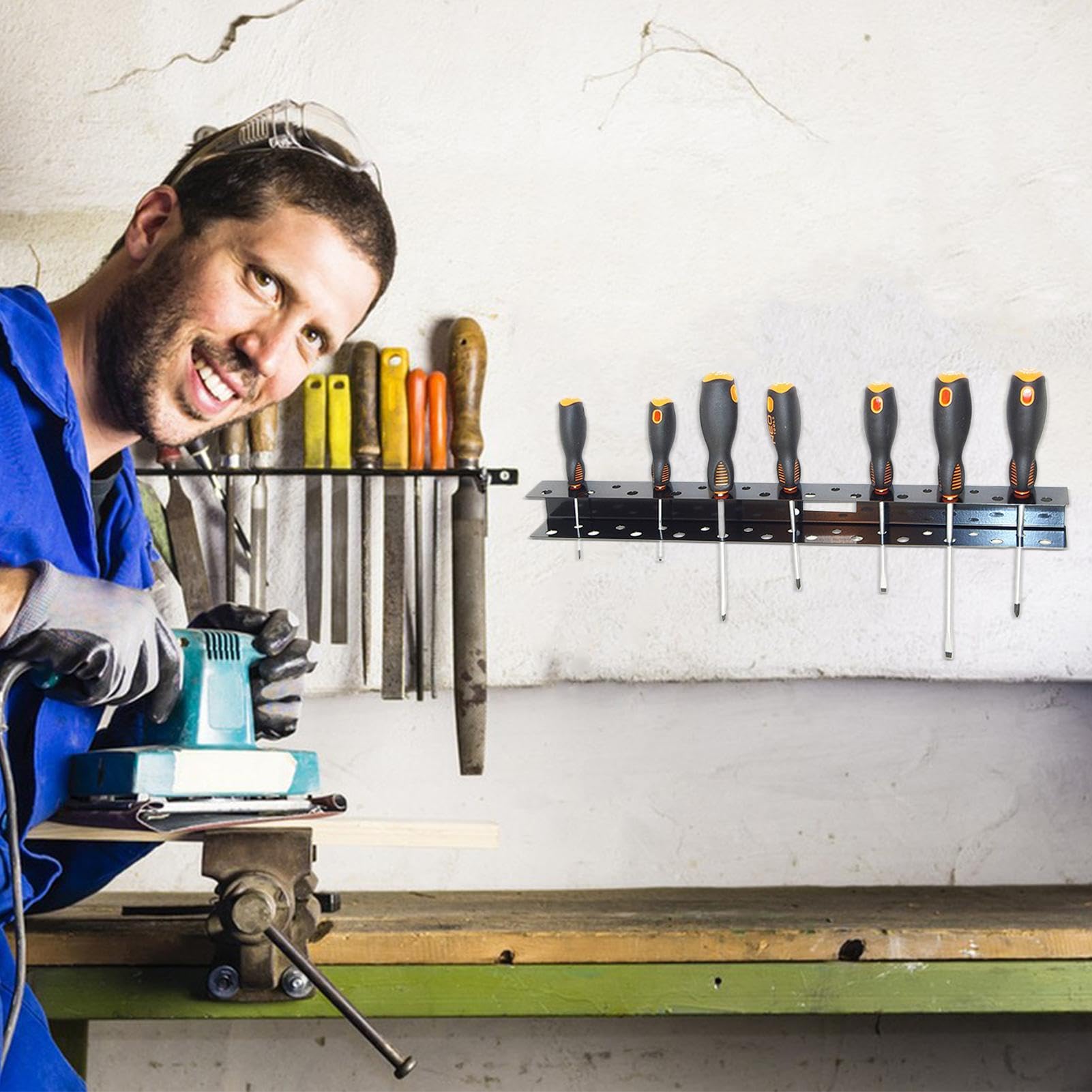 **Heavy Duty Wall Tool Organizer - Screwdriver Holder & Hand Tool Storage Rack for Garage, Workshop, and DIY Projects**