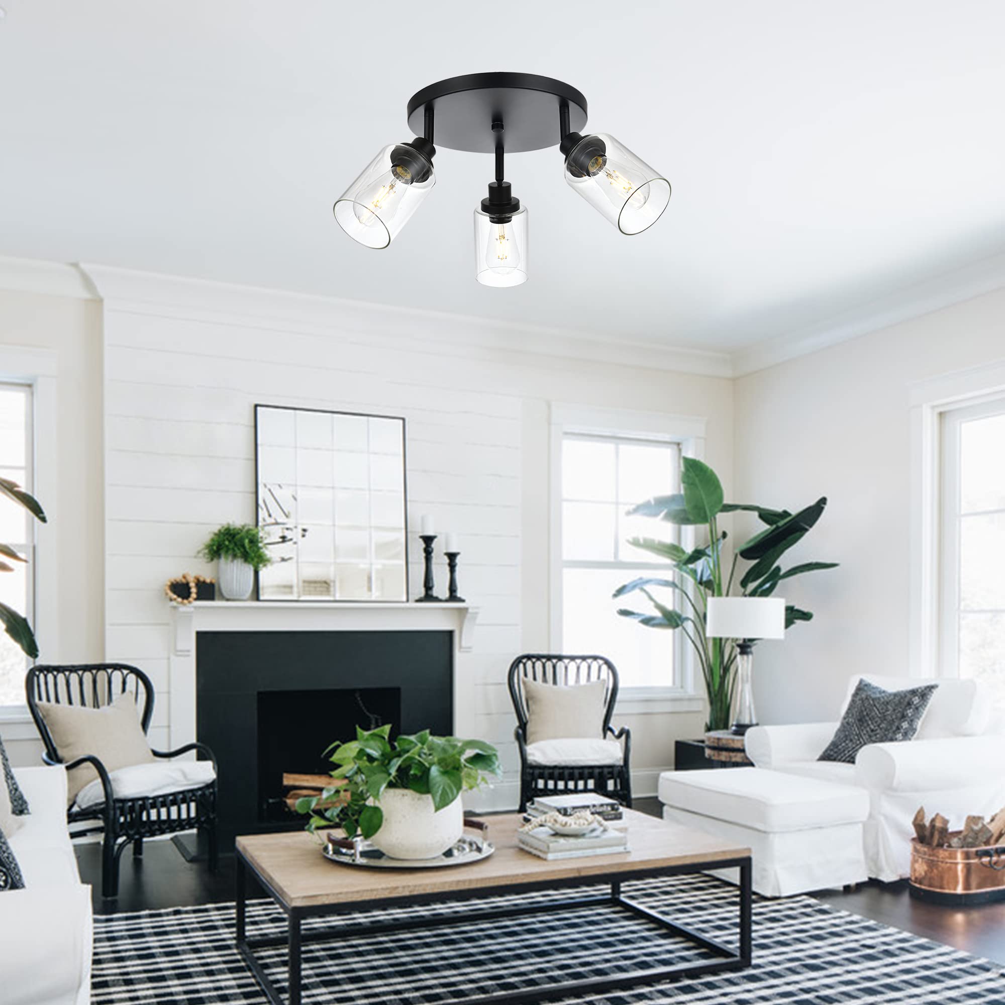 MELUCEE 3-Light Black Round Semi Flush Mount Track Lighting Fixture - Adjustable Directional Ceiling Light for Kitchen, Hallway, Foyer & Entryway | Modern Home & Commercial Lighting Solution