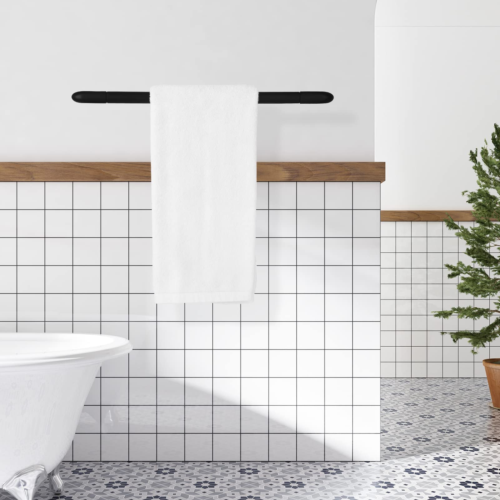 PARLOS 17 Inch All Brass Wall Mounted Towel Bar - Matte Black Bathroom Towel Holder for Bath, Kitchen & Spa - Durable & Stylish Towel Rack Hanger